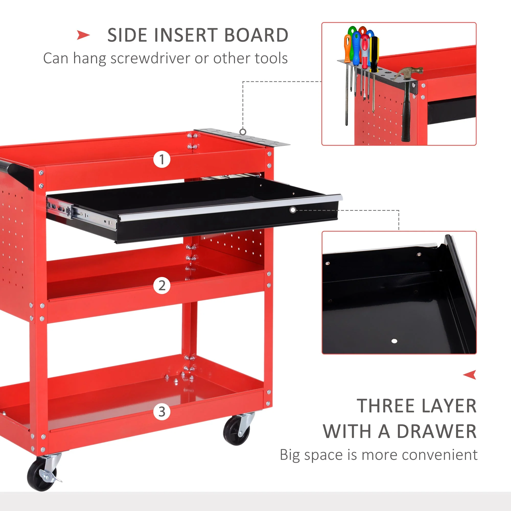 DURHAND 3-Tier Tool Trolley Tool Storage Cart - Image 5