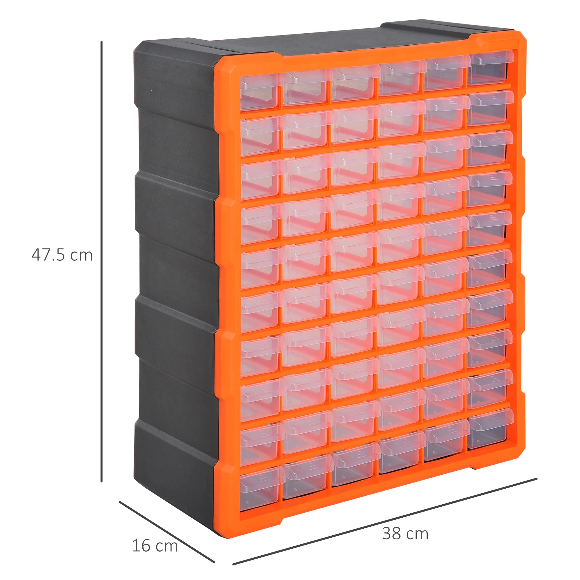 Durhand 60 Drawers Parts Organiser Wall Mount Storage Cabinet Garage Small Nuts Bolts Tools Clear Orange - Image 2