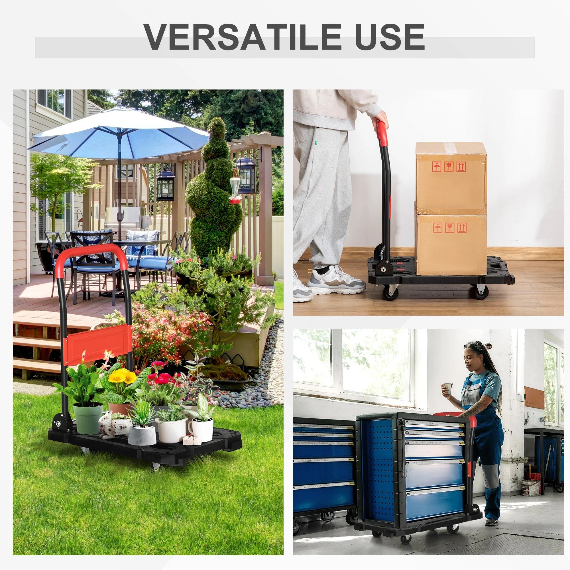 DURHAND Platform Trolley on Wheels Folding Hand Truck for Heavy Lifting and Easy Transportation 150KG Black - Image 7