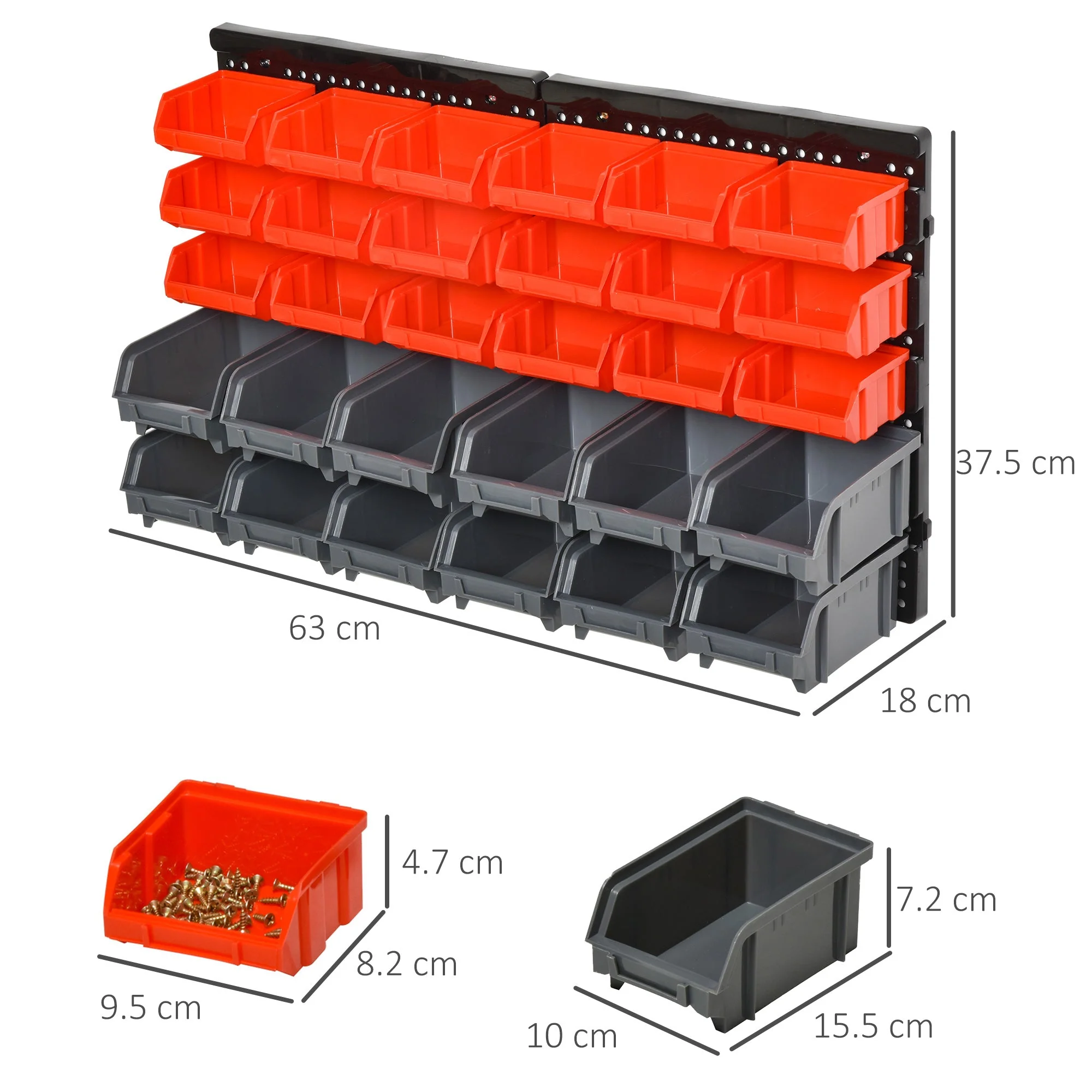 DURHAND PP Wall Mounted 30-Compartment Tool Hardware Organiser Red/Grey - Image 3