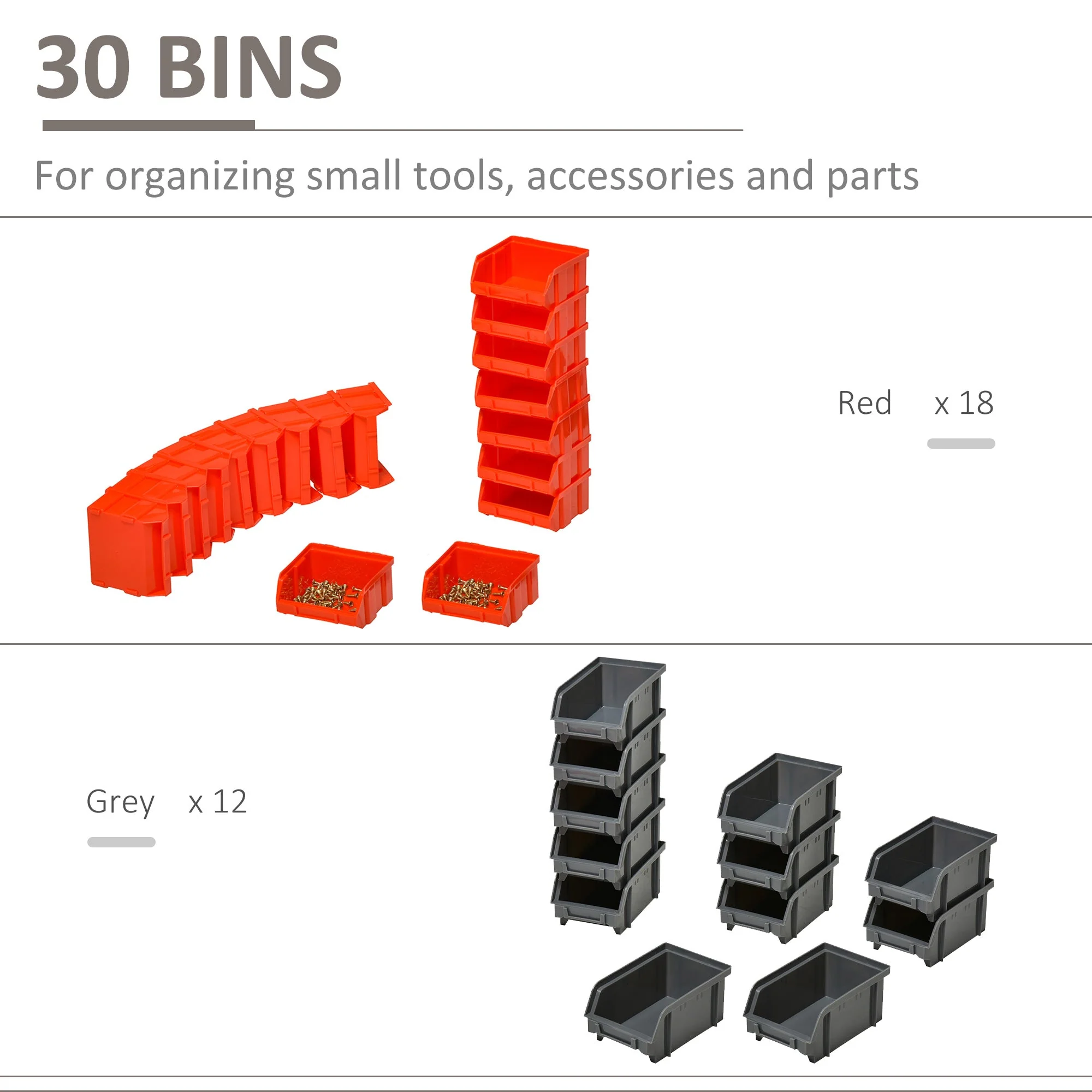 DURHAND PP Wall Mounted 30-Compartment Tool Hardware Organiser Red/Grey - Image 6