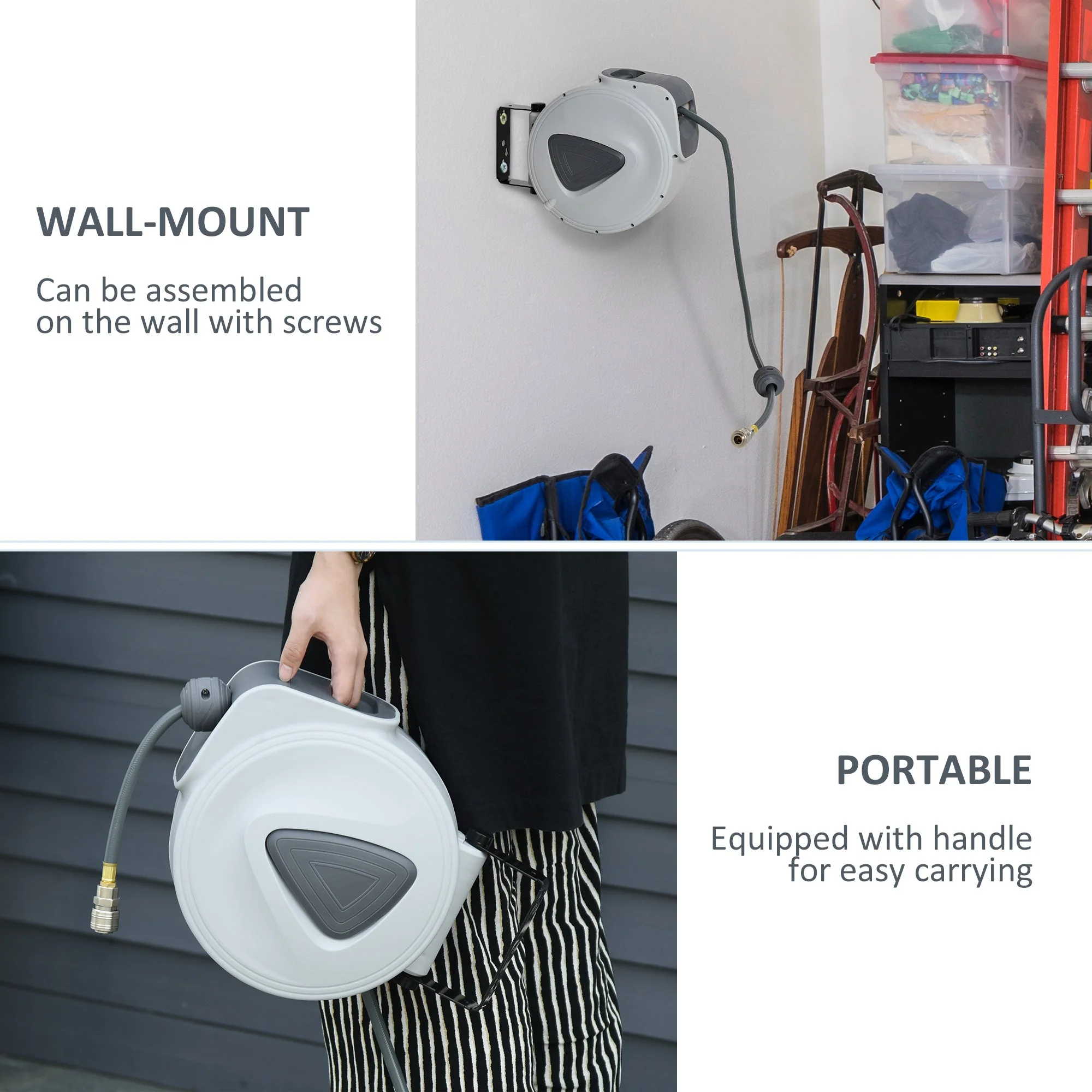 DURHAND Retractable Air Hose Reel Wall Mounted Workshop Compressor Tool 1/4" 15m+140cm - Image 6