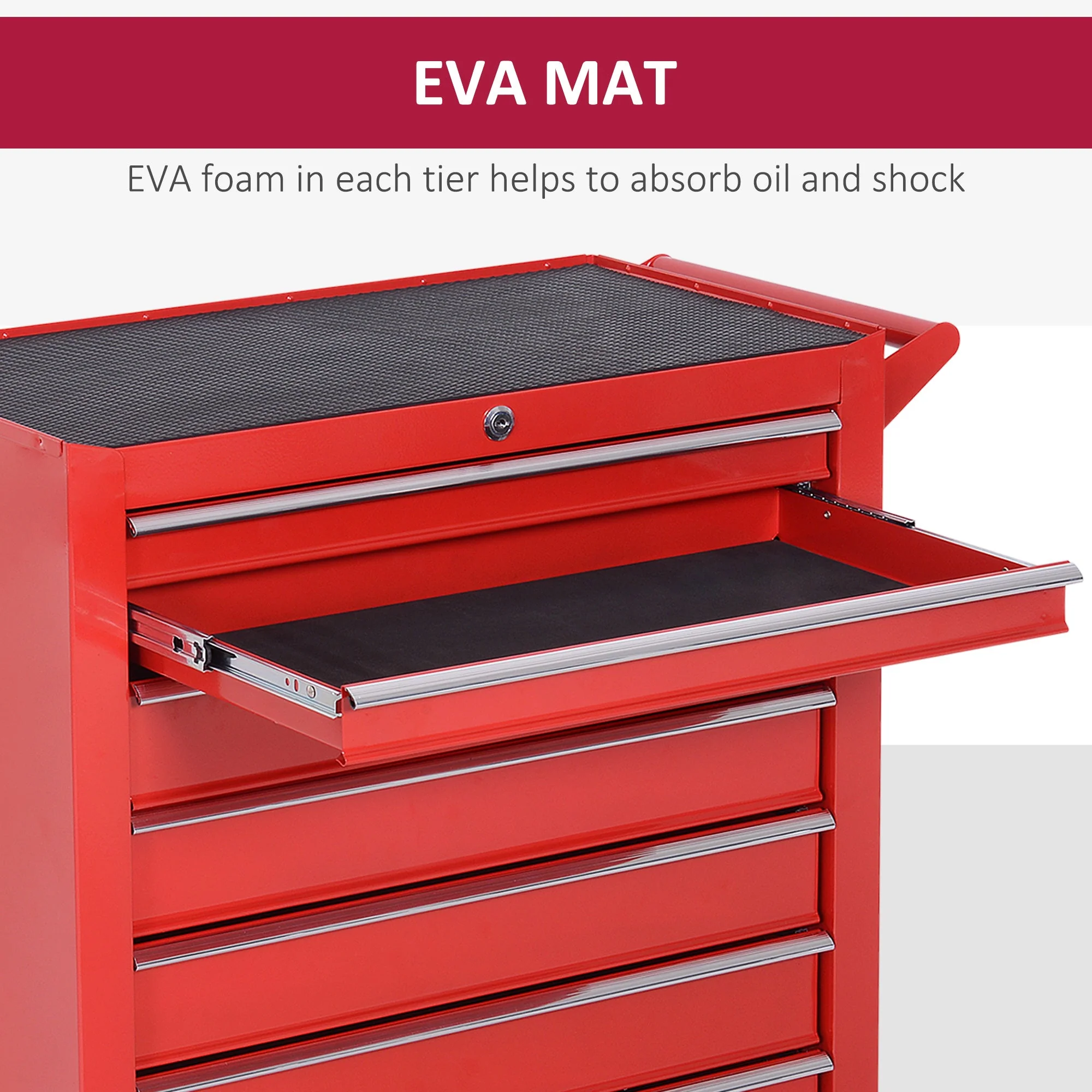 DURHAND Steel 7 Drawer Tool Storage Cabinet Tool Chest w/ Roll Wheels Red - Image 4