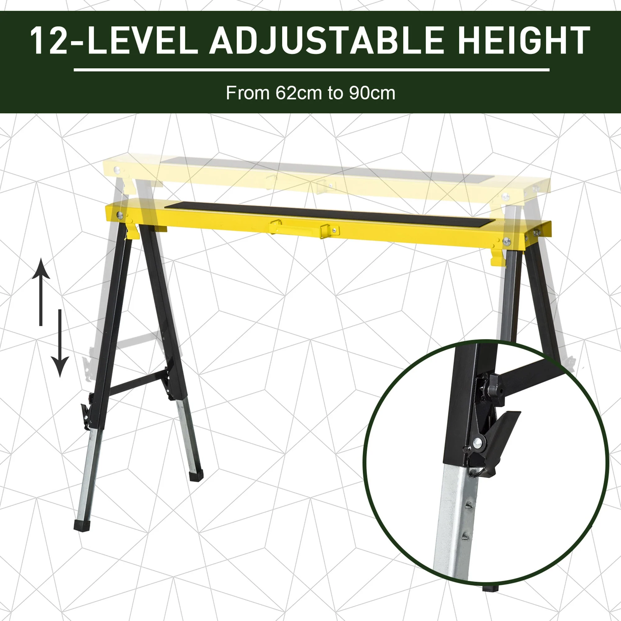 DURHAND Steel Set-of-2 Foldable Adjustable Saw Horses Tools Yellow - Image 4