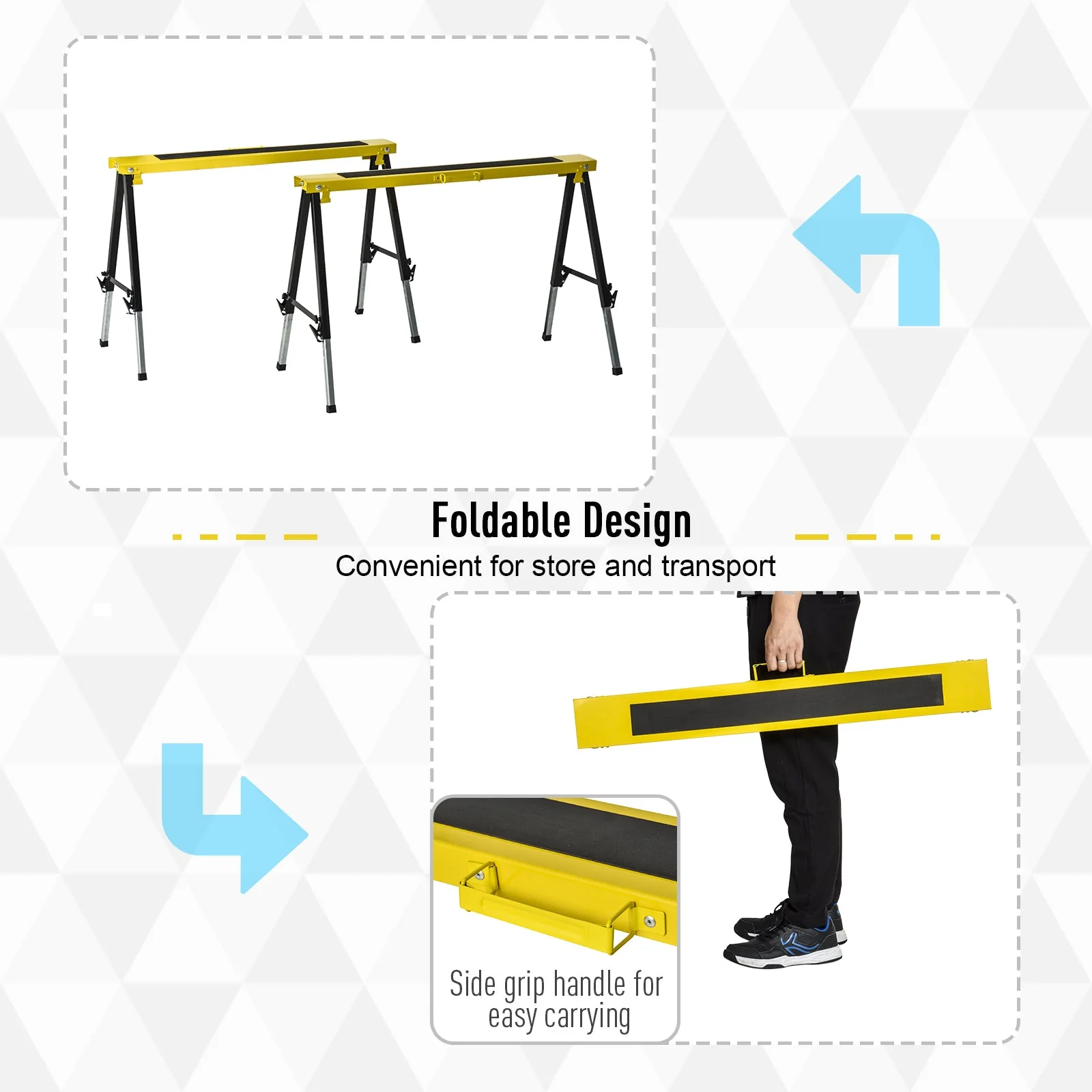DURHAND Steel Set-of-2 Foldable Adjustable Saw Horses Tools Yellow - Image 5