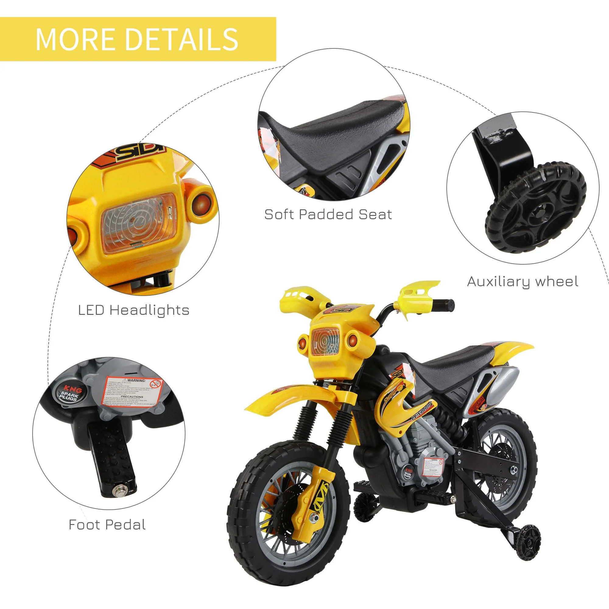Electric Motorcycle for Kids Ride on Toys-Yellow - Image 7