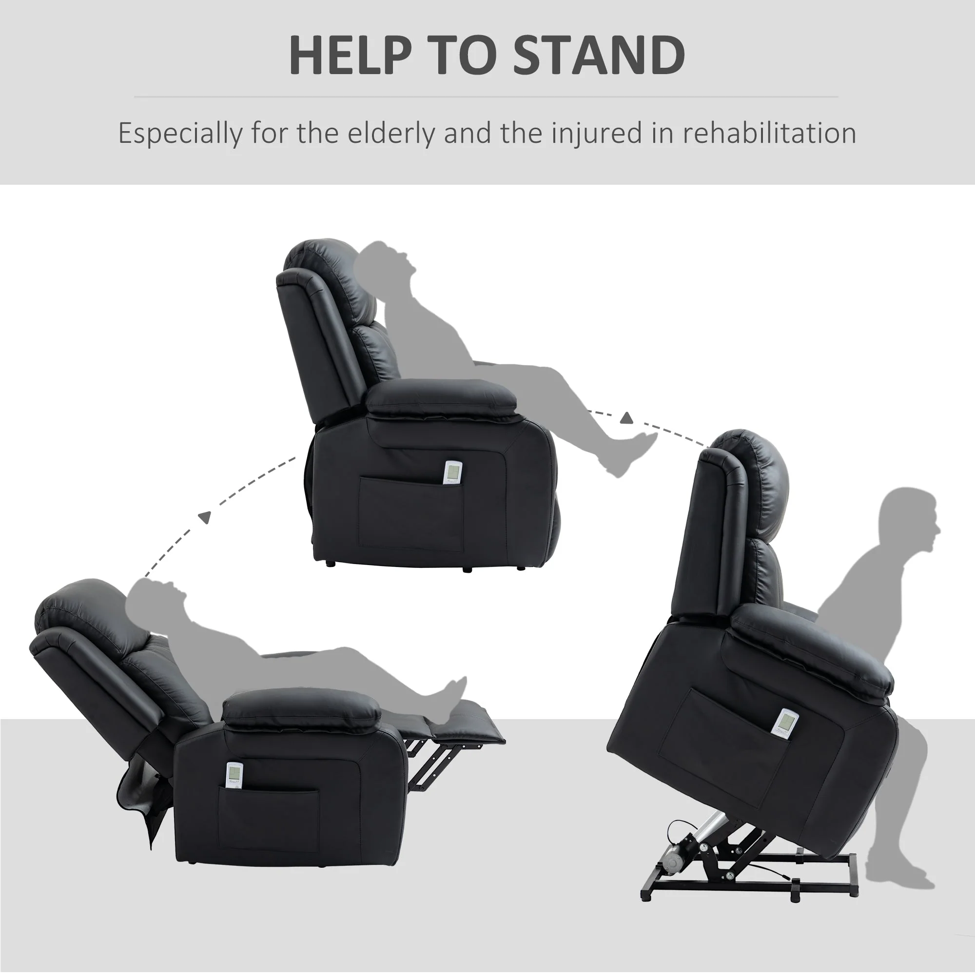 Electric Power Lift Recliner Chair Vibration Massage Reclining Chair with Remote Control and Side Pocket - Image 7