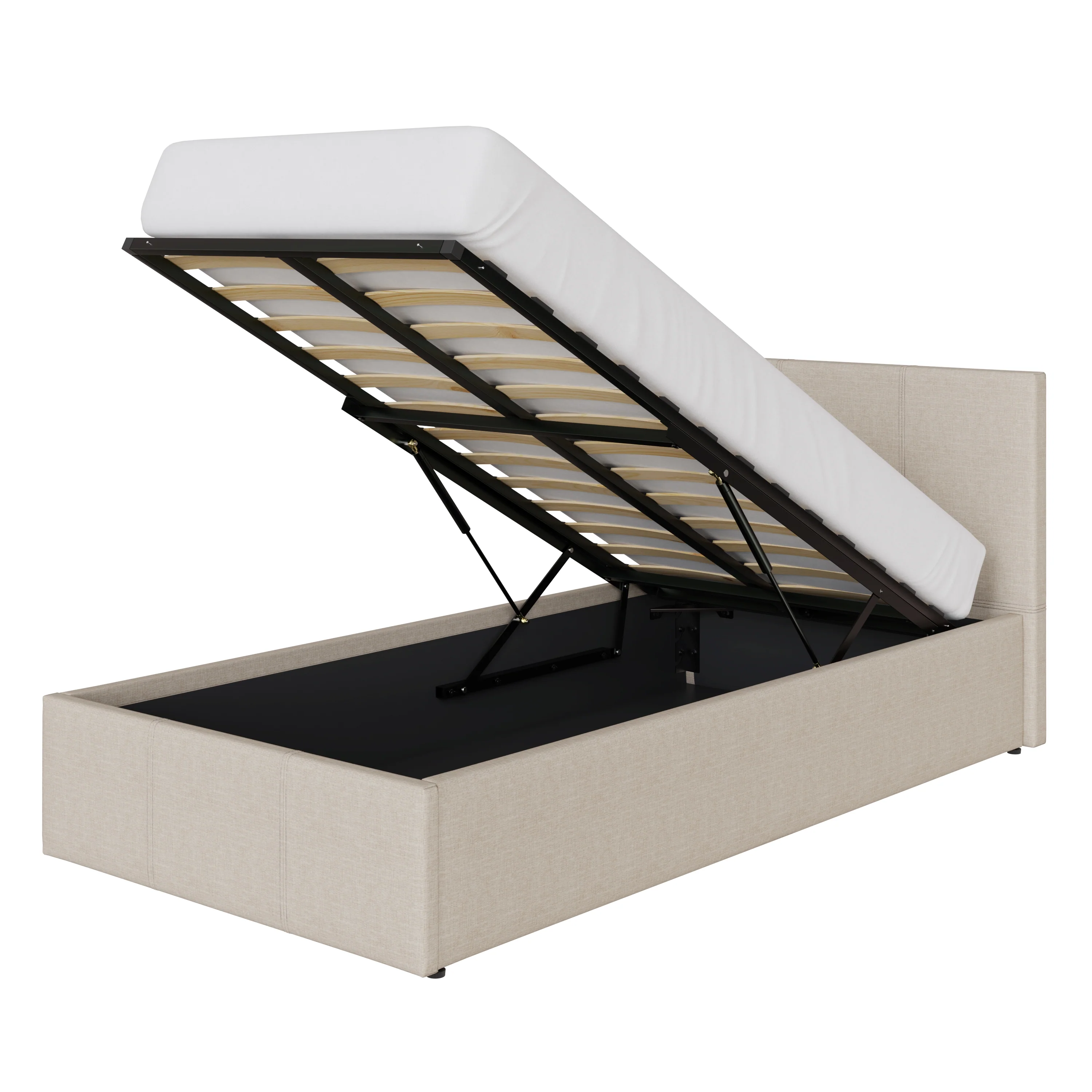 End Lift Small Double Ottoman Bed Metal & Wood Natural 3 x 7ft - Image 2