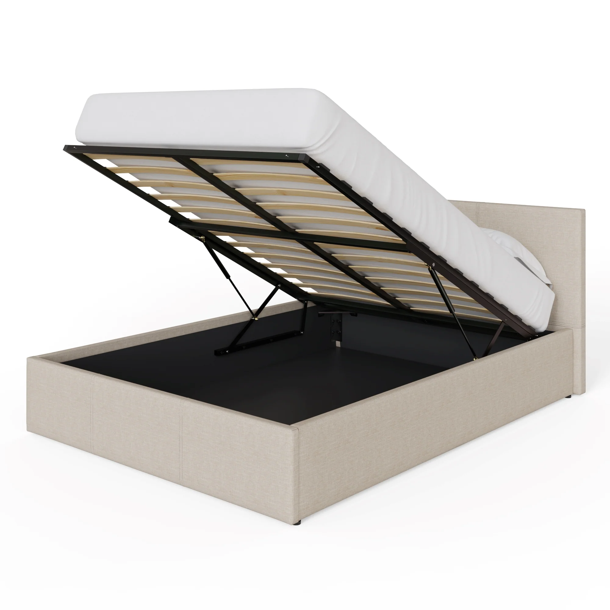 End Lift King Size Ottoman Bed Metal & Wood Natural 5 x 7ft - Image 2