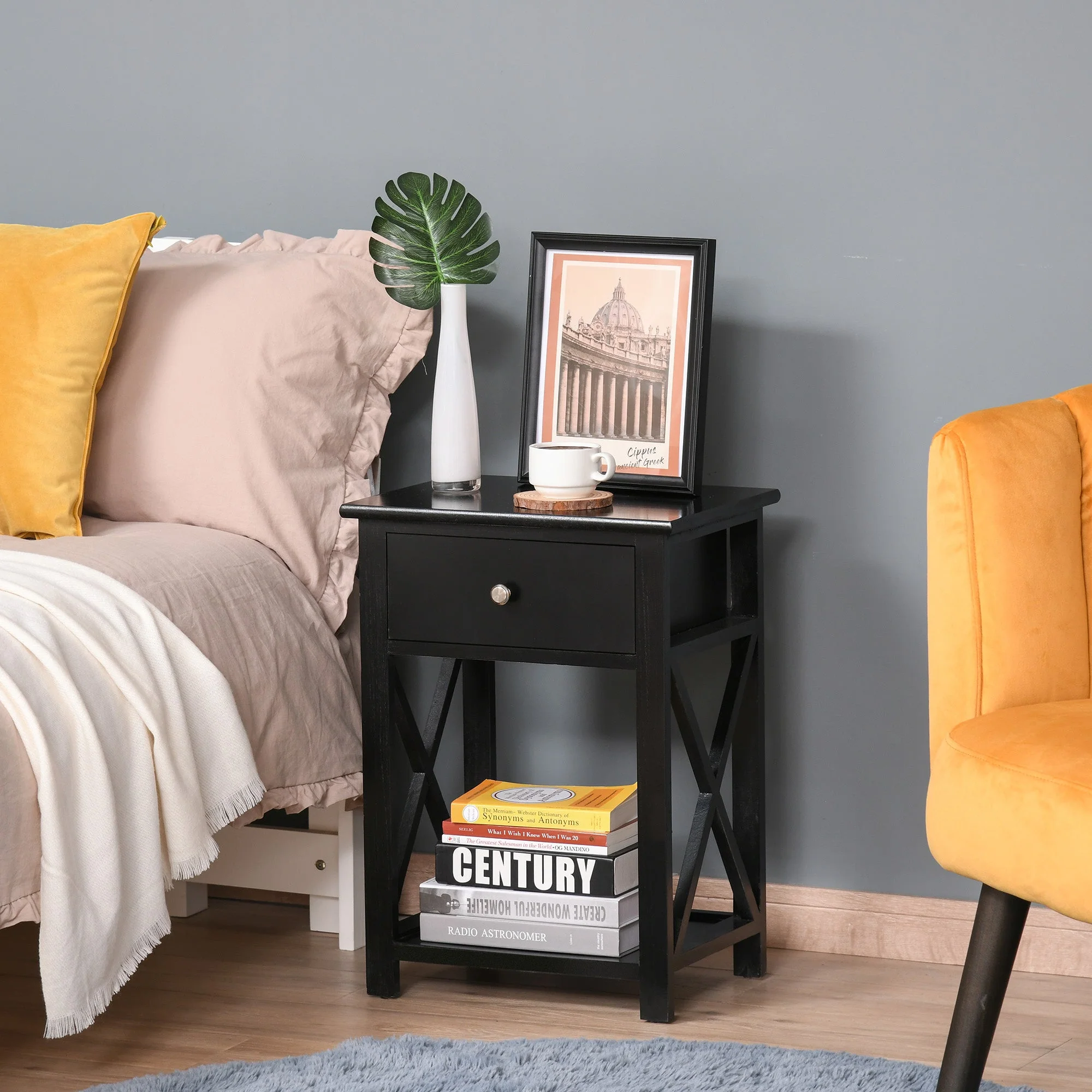 End Table Sofa Side Table with Drawer X Bar Bottom Storage Shelf - Image 2