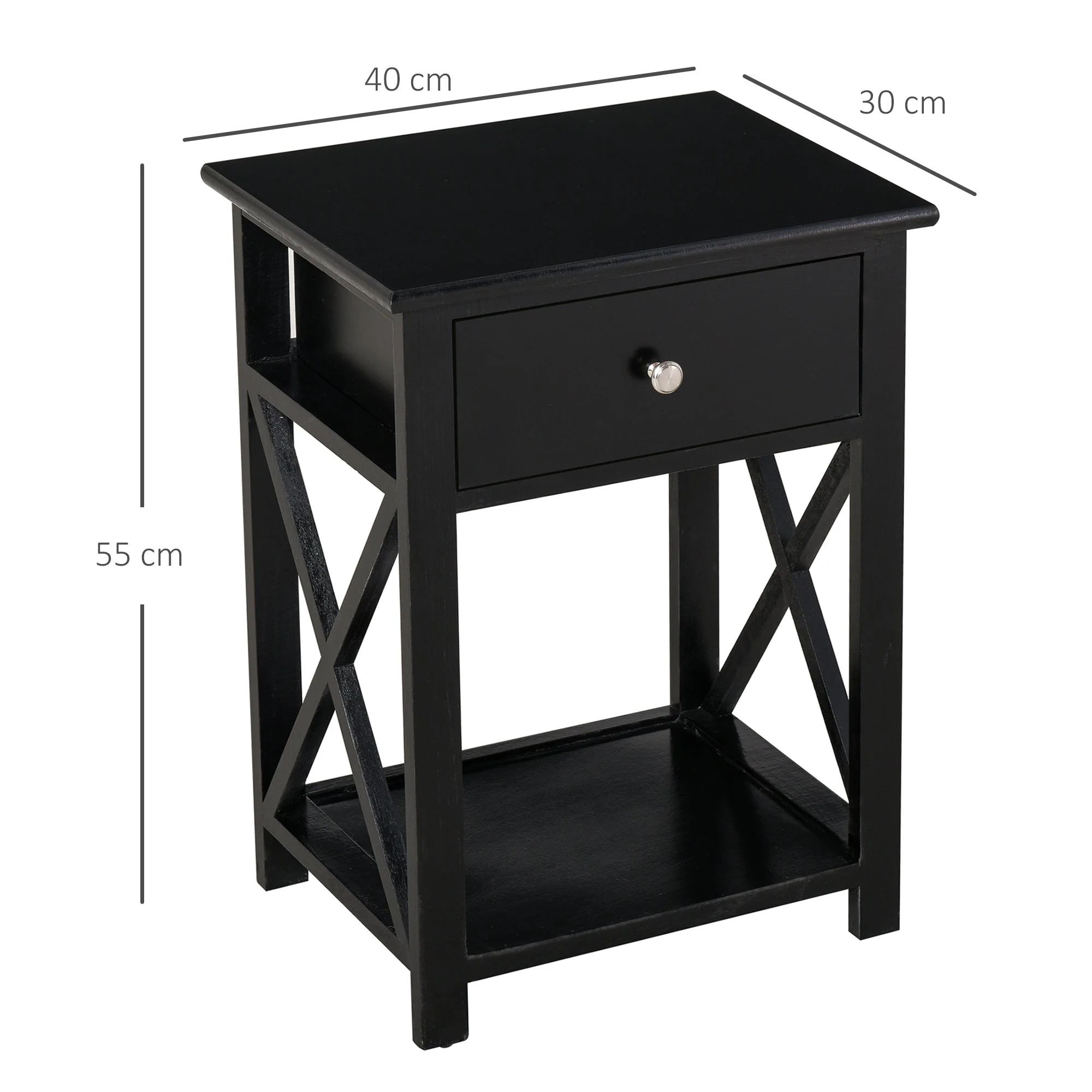 End Table Sofa Side Table with Drawer X Bar Bottom Storage Shelf - Image 3