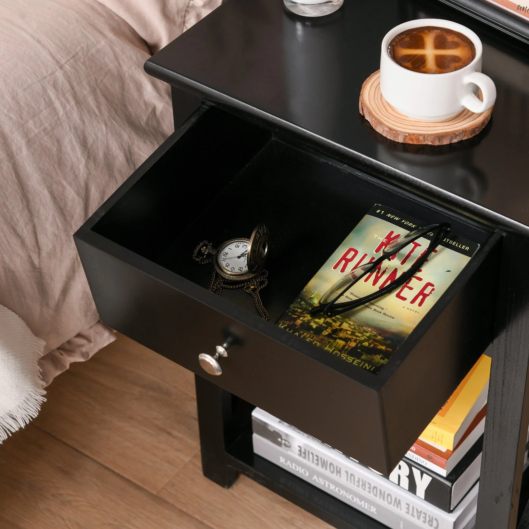 End Table Sofa Side Table with Drawer X Bar Bottom Storage Shelf - Image 7
