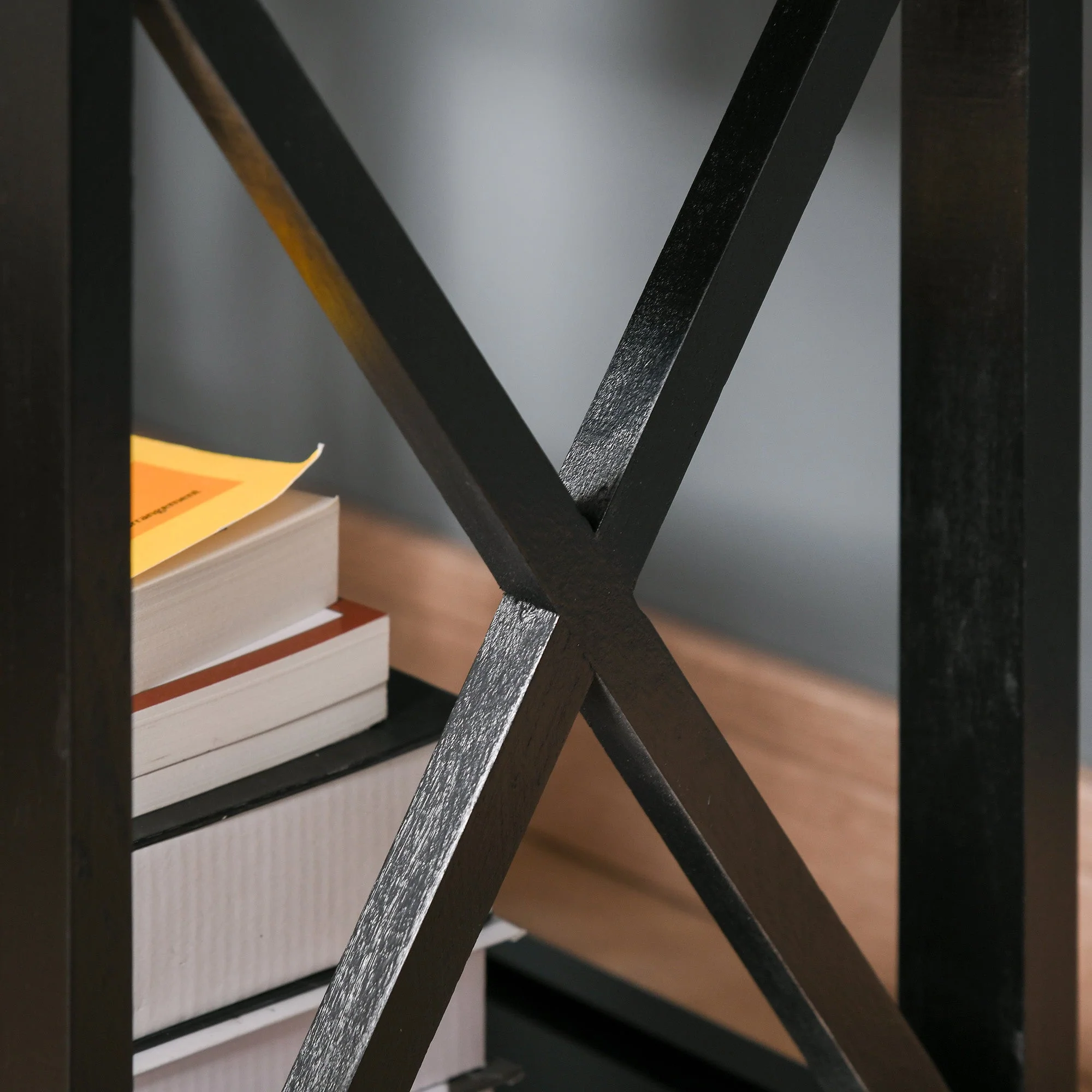 End Table Sofa Side Table with Drawer X Bar Bottom Storage Shelf - Image 8
