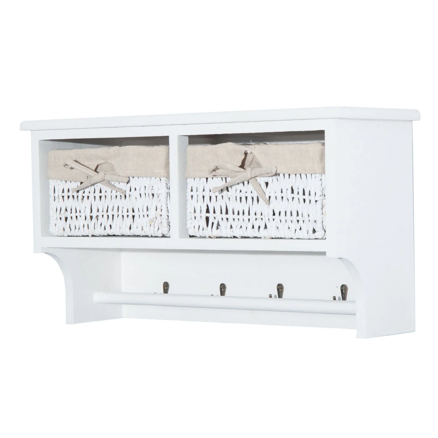 Entryway Coat Rack Wall Mounted Shelf w/ 2 Corn Husk Baskets and Hooks - Image 4