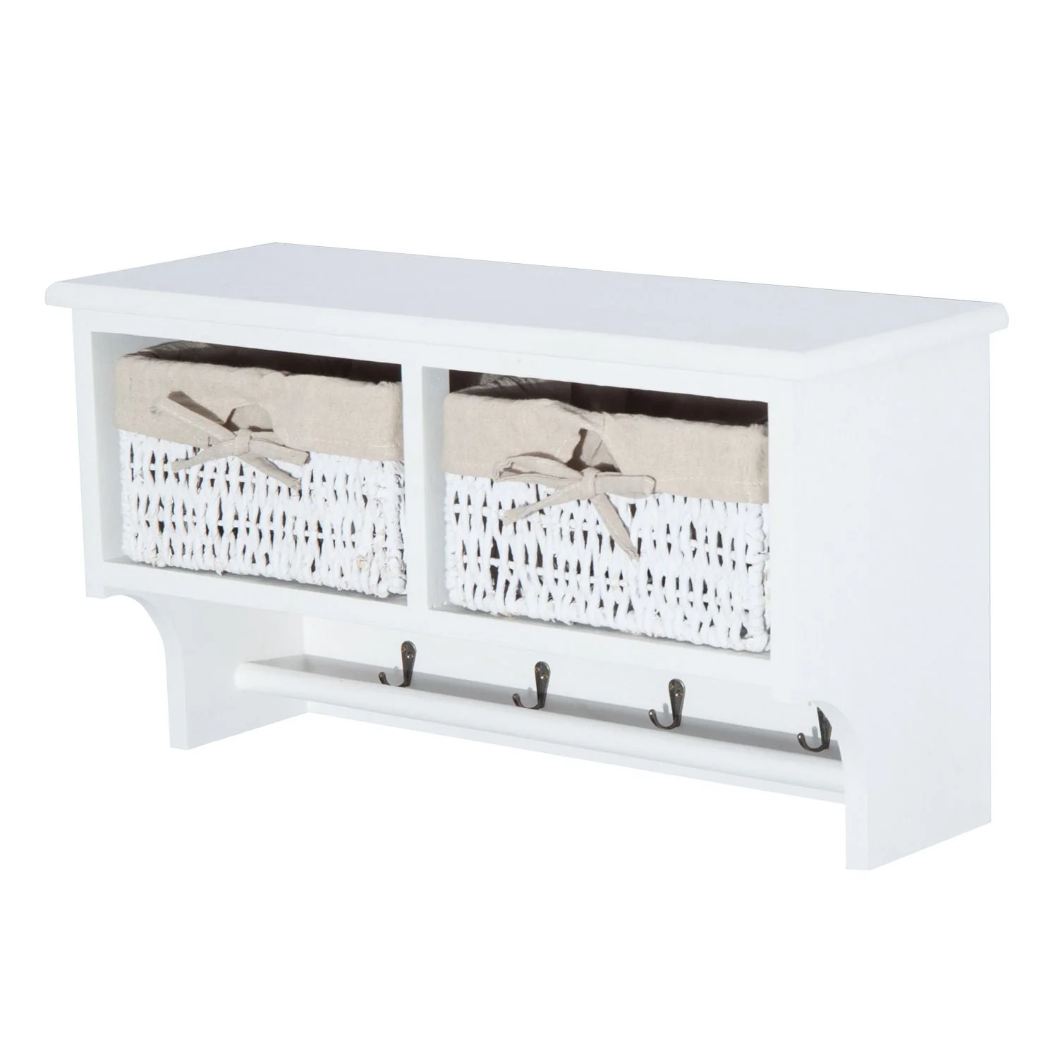 Entryway Coat Rack Wall Mounted Shelf w/ 2 Corn Husk Baskets and Hooks - Image 5