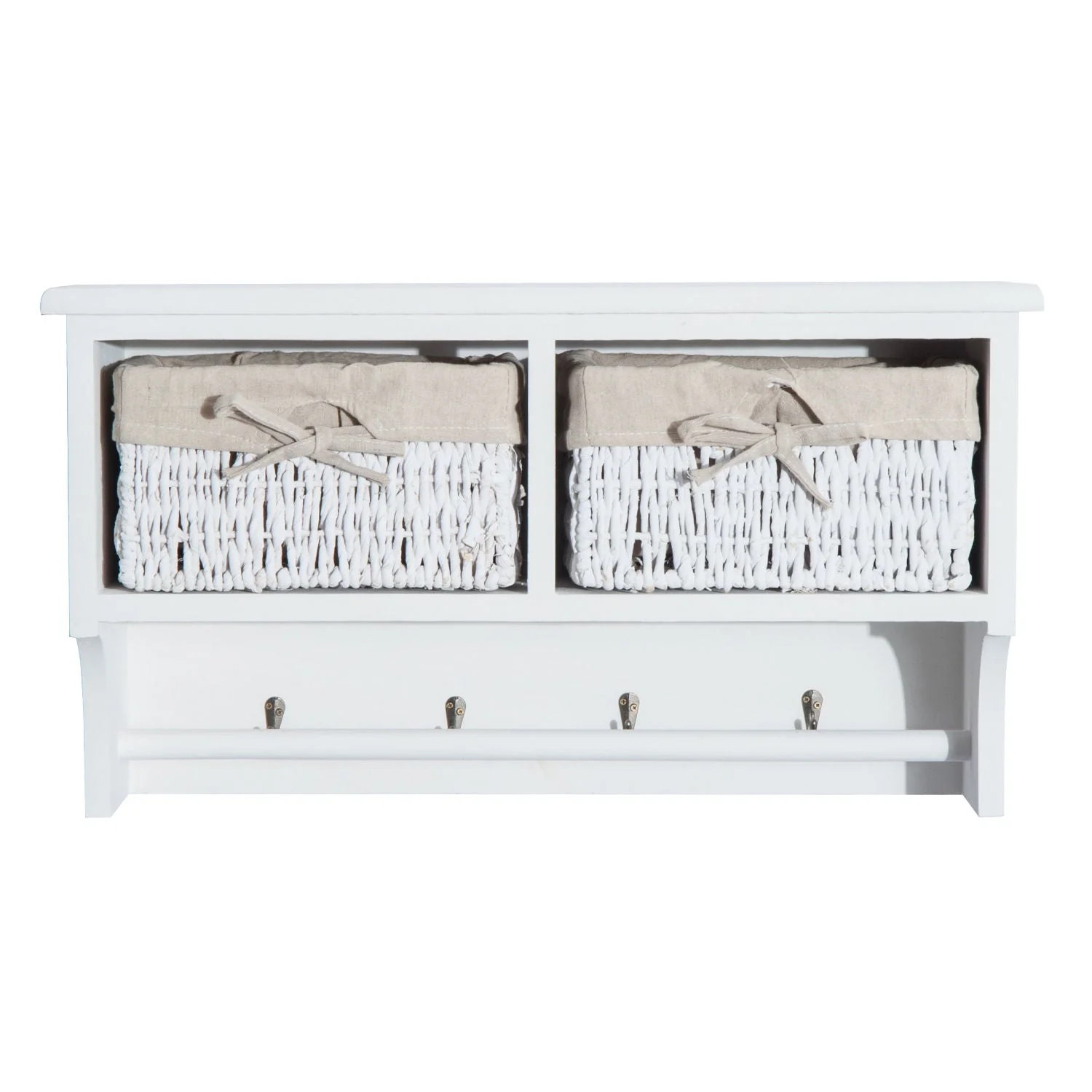Entryway Coat Rack Wall Mounted Shelf w/ 2 Corn Husk Baskets and Hooks - Image 8