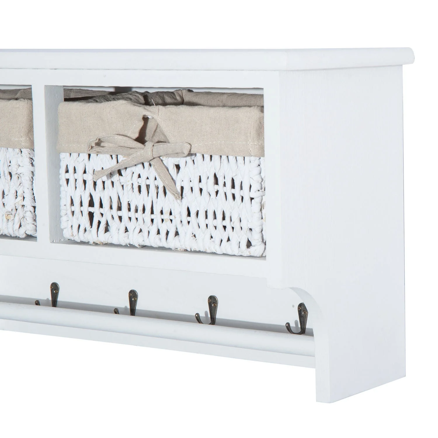 Entryway Coat Rack Wall Mounted Shelf w/ 2 Corn Husk Baskets and Hooks - Image 9