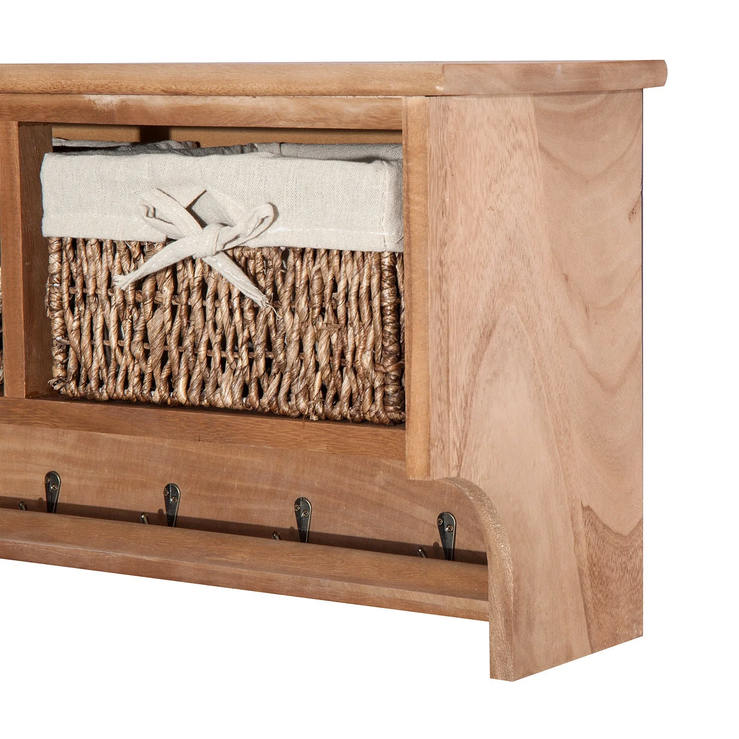 Entryway Coat Rack Wall Mounted Shelf w/ 2 Corn Husk Baskets and Hooks - Image 7