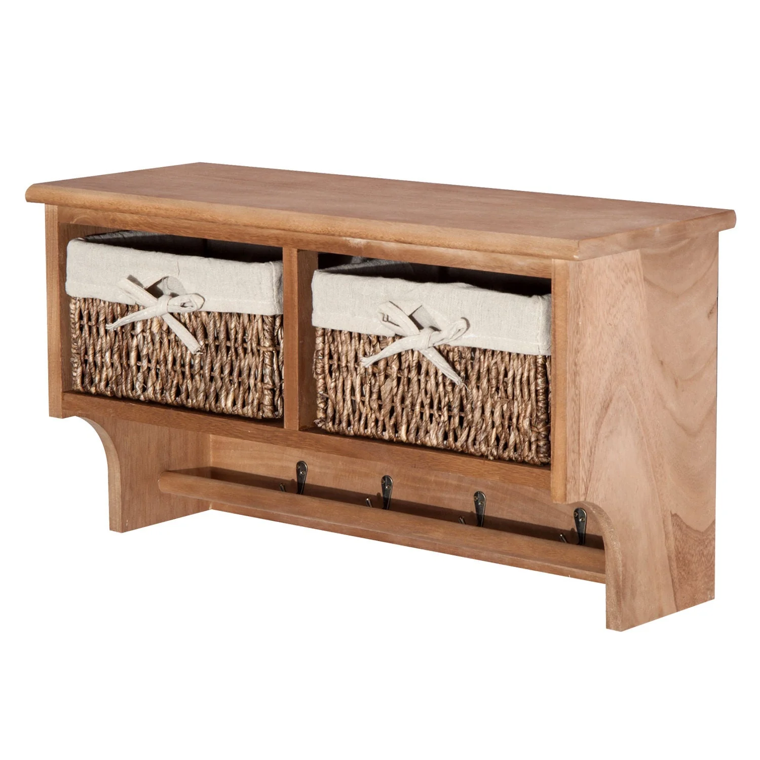 Entryway Coat Rack Wall Mounted Shelf w/ 2 Corn Husk Baskets and Hooks - Image 8
