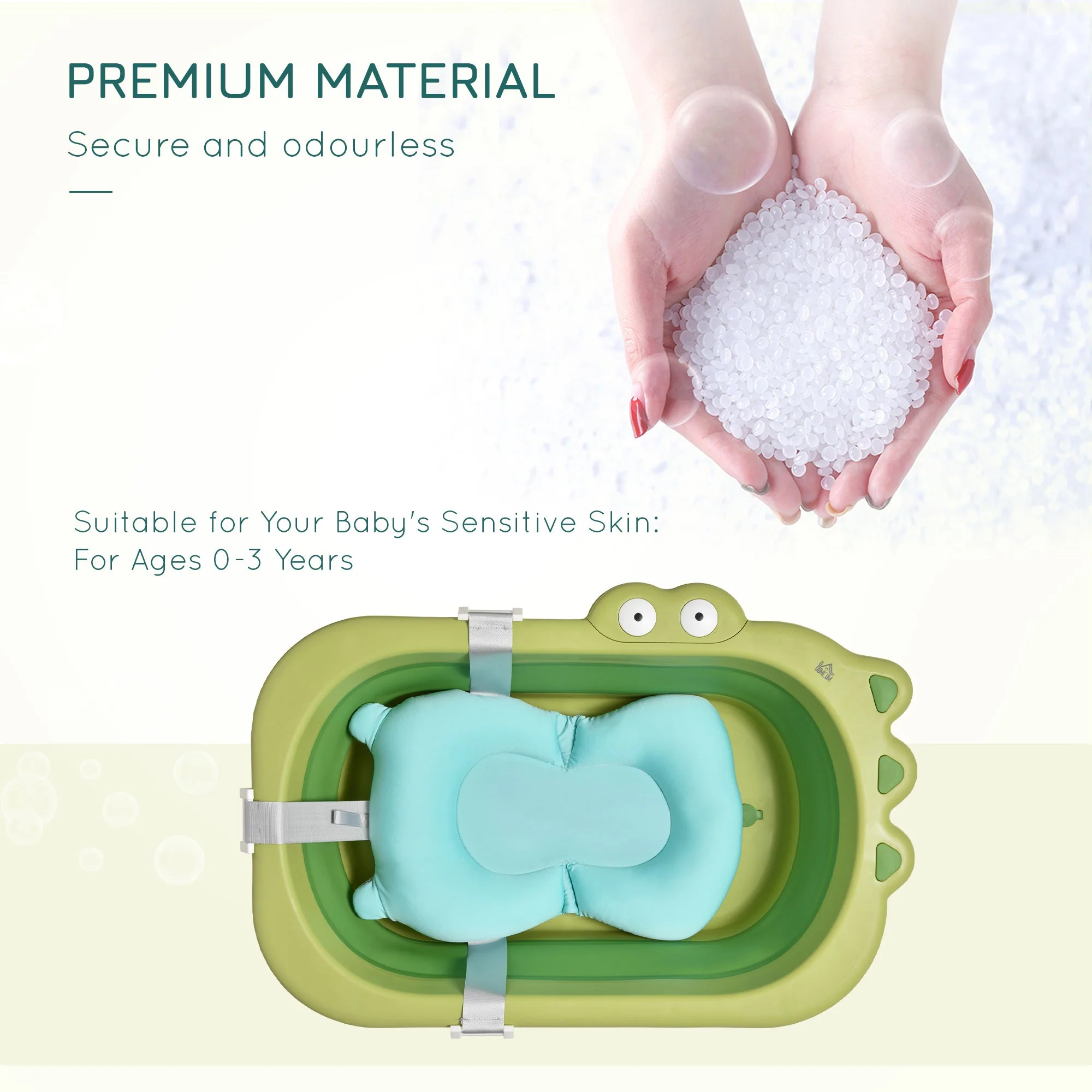 Ergonomic Baby Bath Tub for Toddler with Baby Cushion for 0-3 Years Green - Image 4