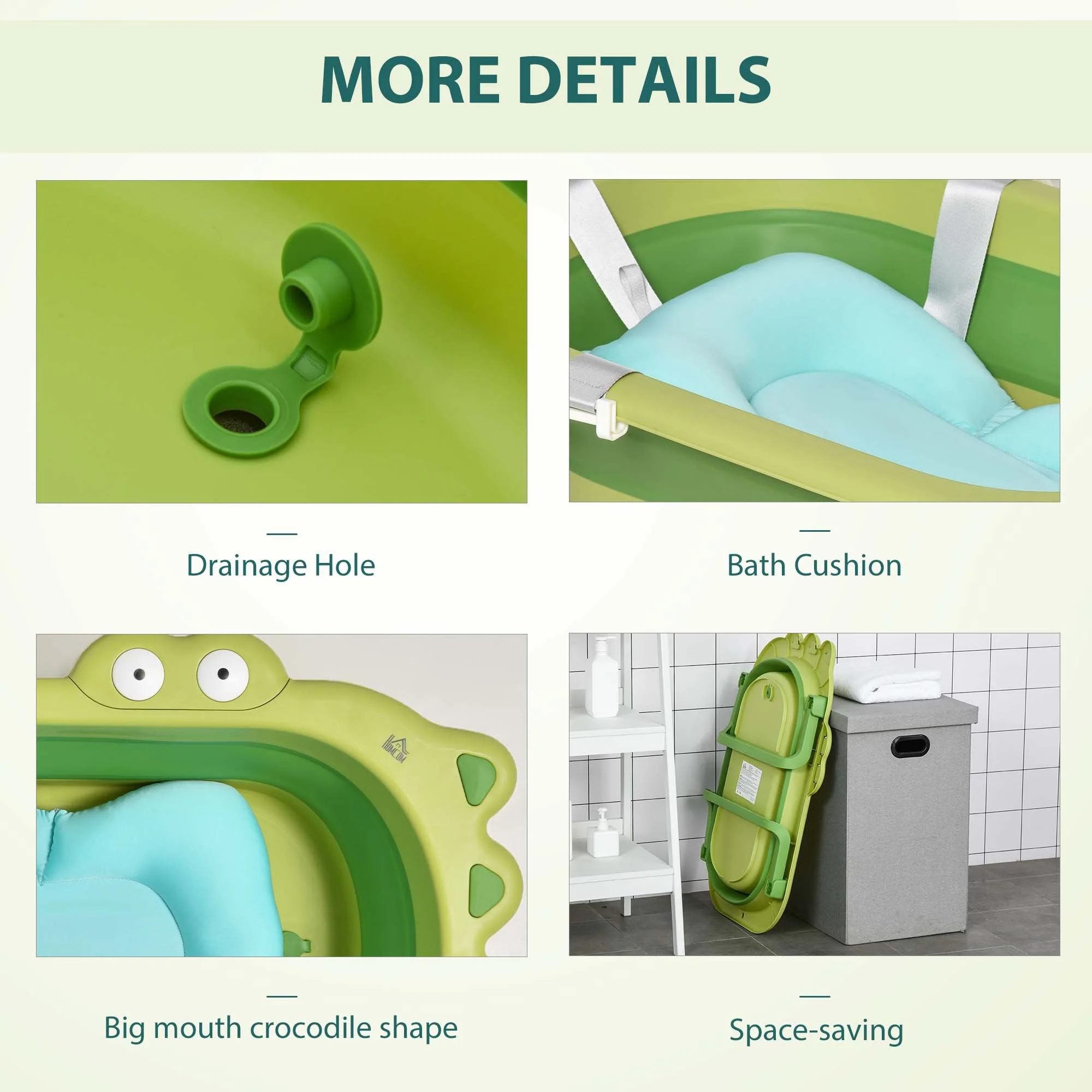 Ergonomic Baby Bath Tub for Toddler with Baby Cushion for 0-3 Years Green - Image 5