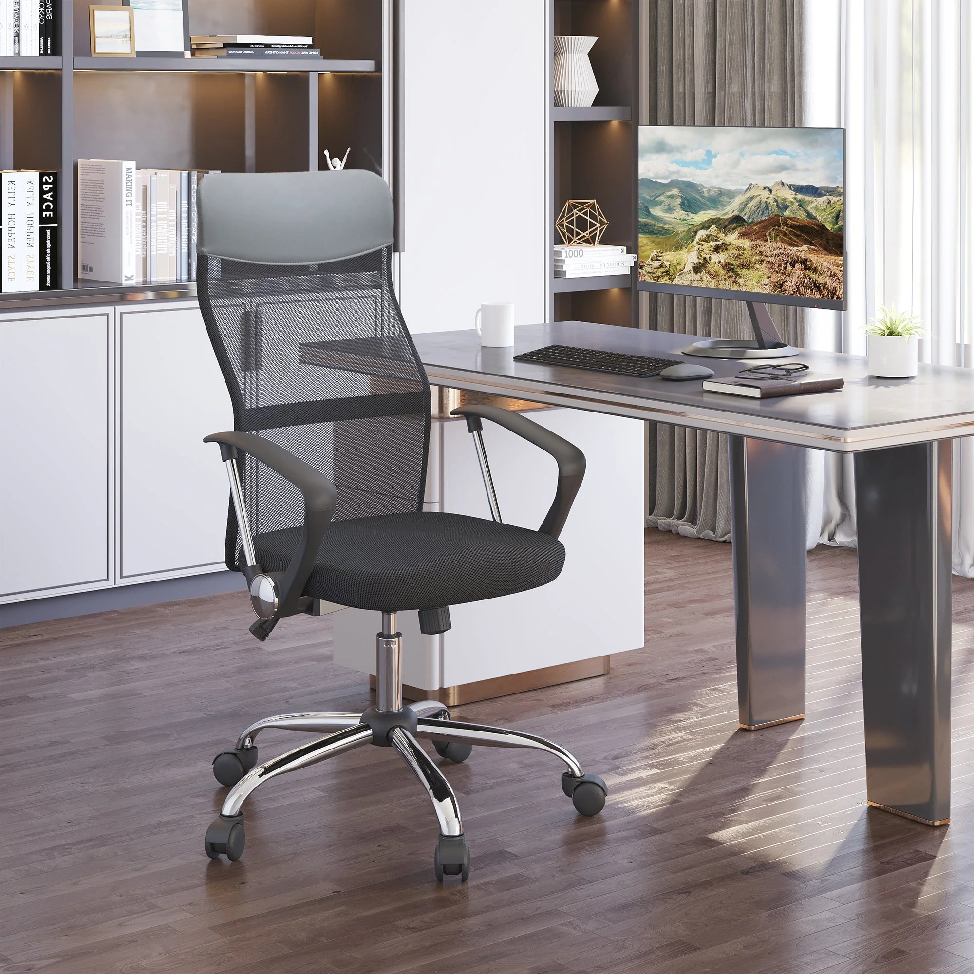 Ergonomic Office Chair Mesh Chair with Adjustable Height Tilt Function Black - Image 2