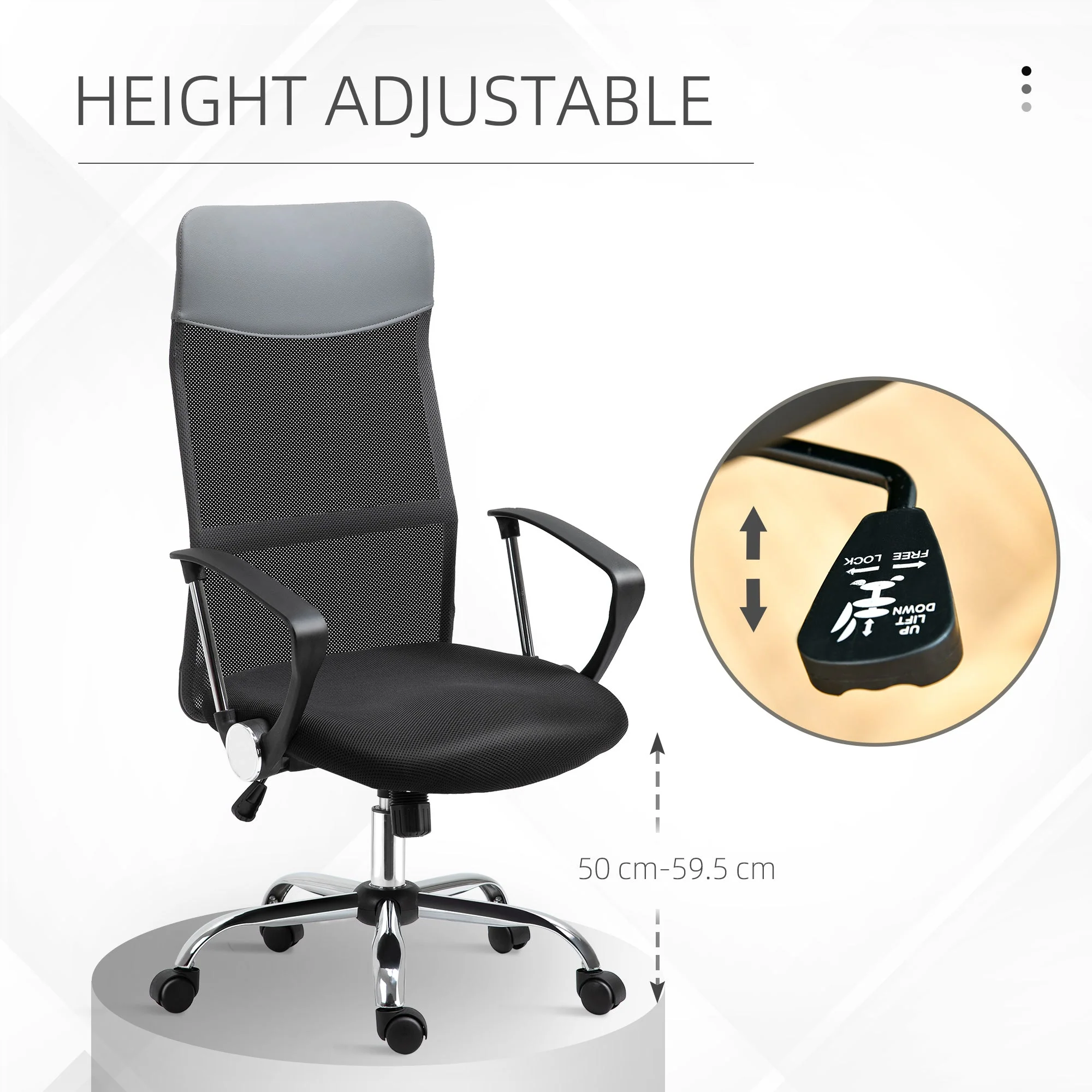 Ergonomic Office Chair Mesh Chair with Adjustable Height Tilt Function Black - Image 4