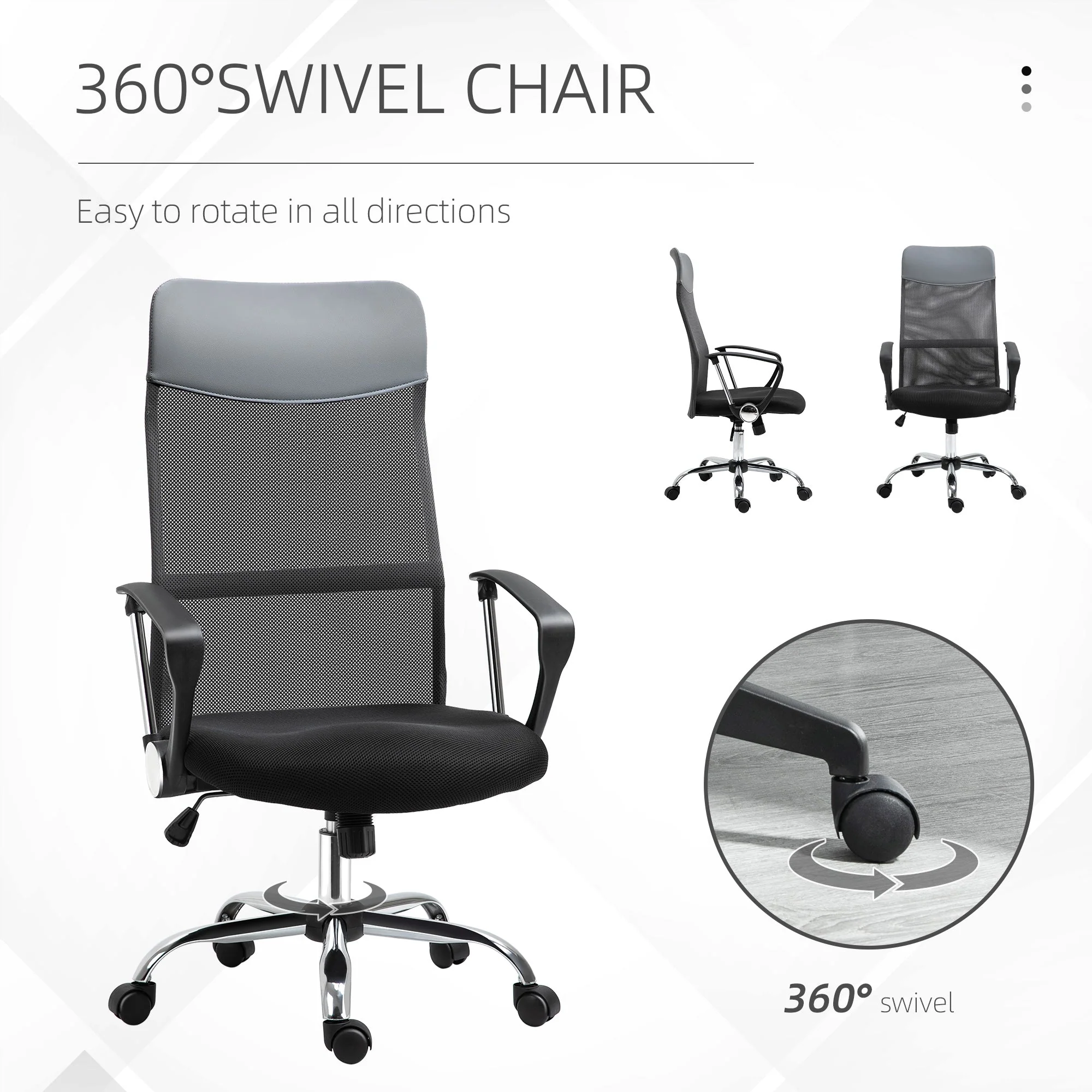 Ergonomic Office Chair Mesh Chair with Adjustable Height Tilt Function Black - Image 5