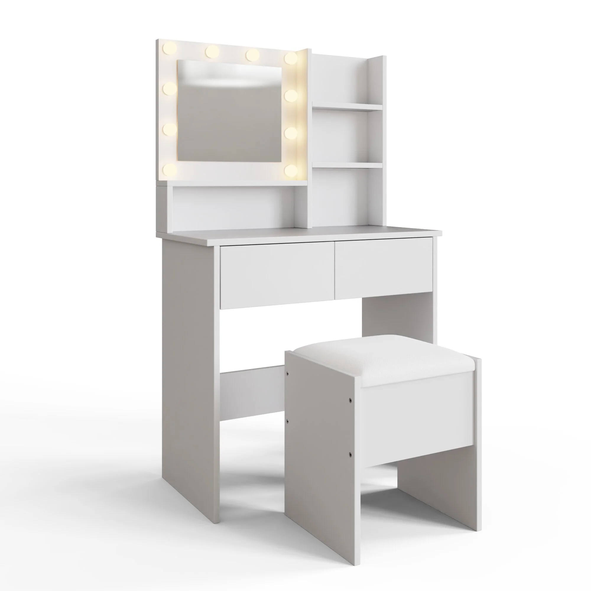 Eva Tall Dressing Table Set White 2 Shelves 2 Drawers - Image 2