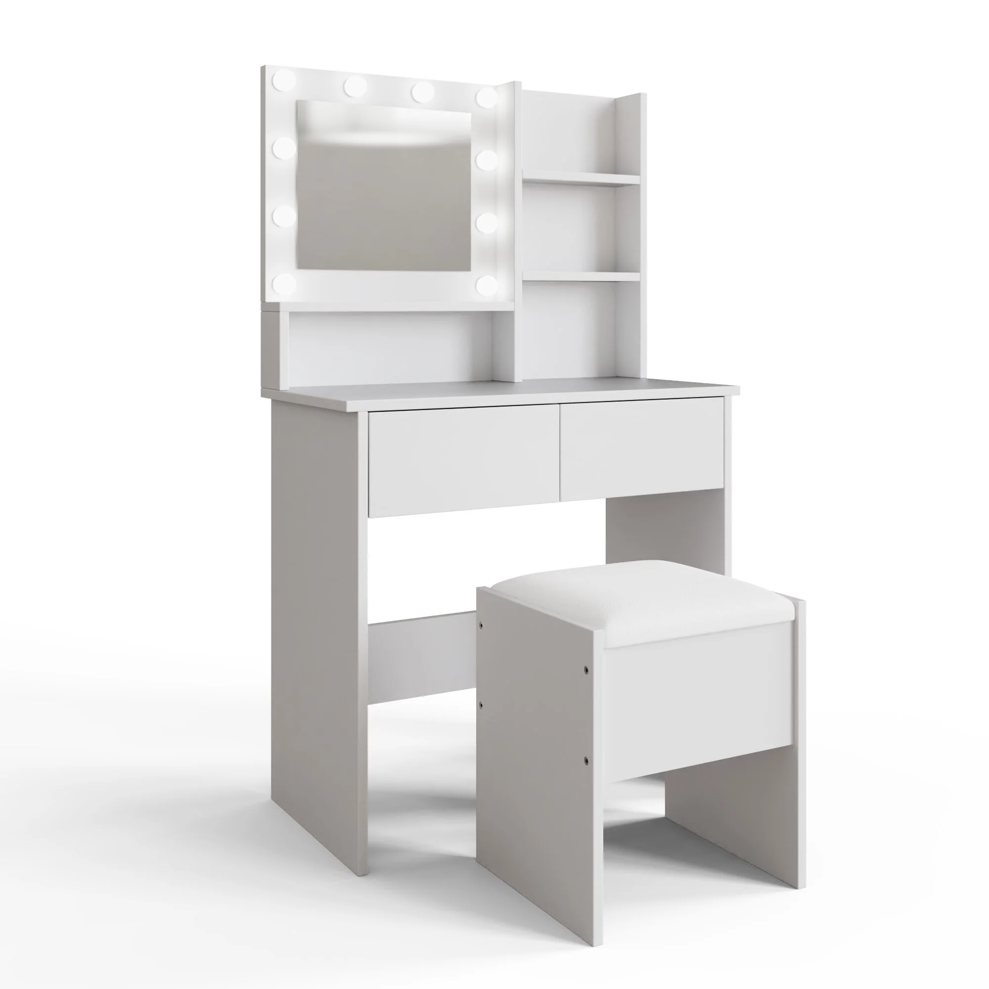 Eva Tall Dressing Table Set White 2 Shelves 2 Drawers - Image 3