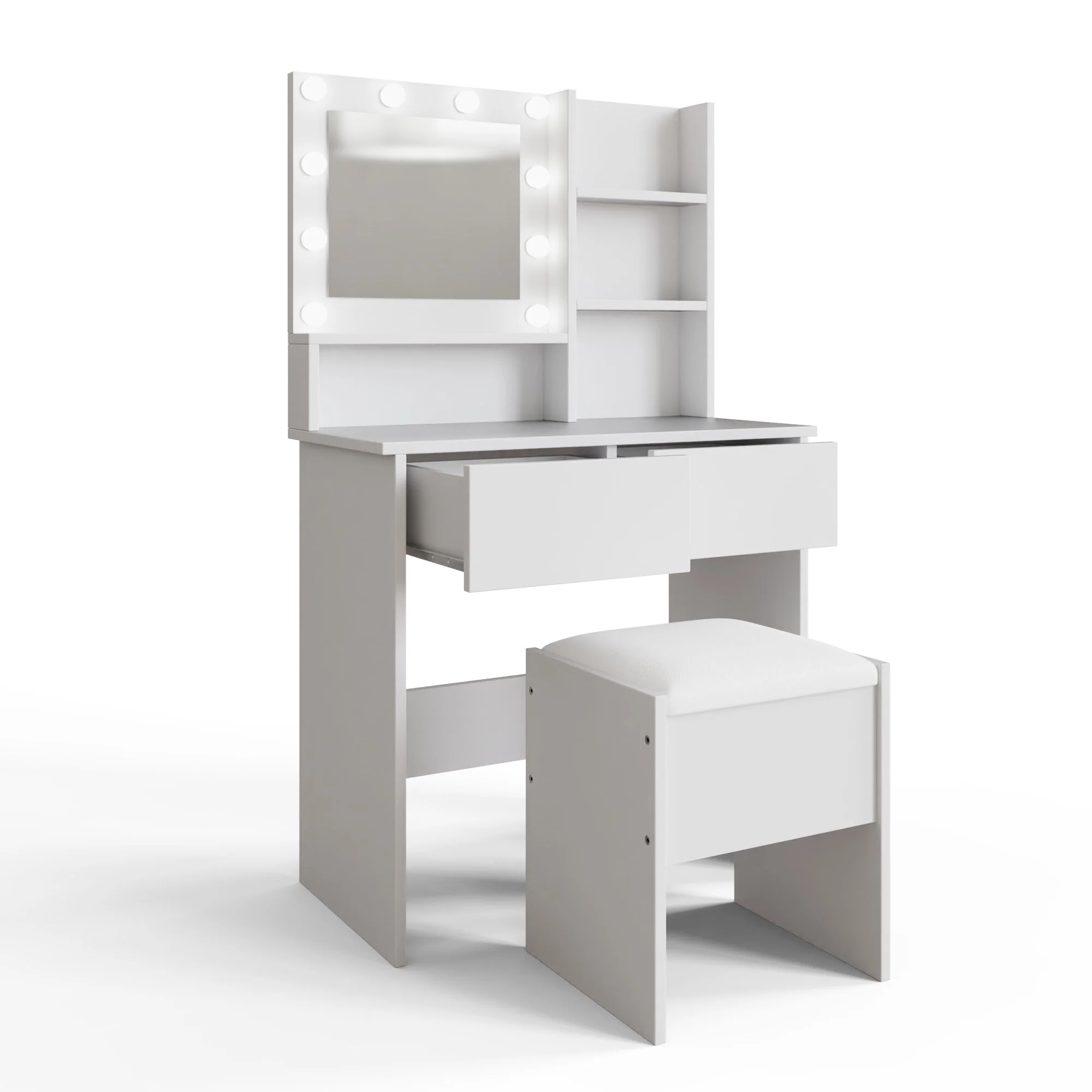 Eva Tall Dressing Table Set White 2 Shelves 2 Drawers - Image 4