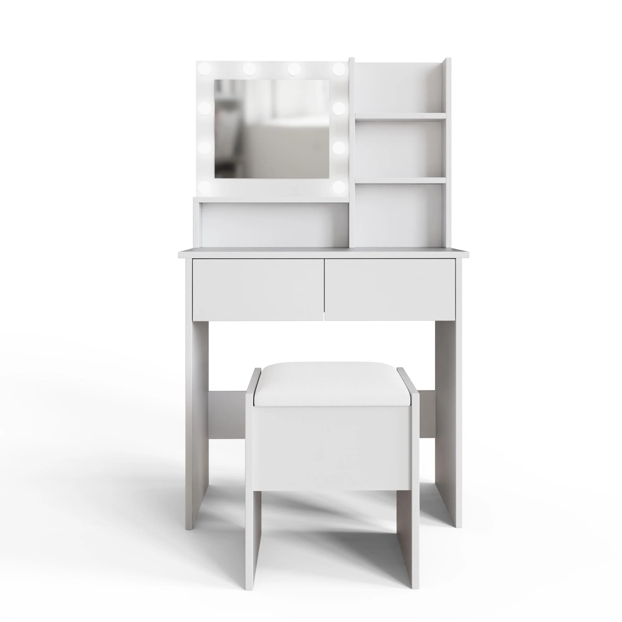 Eva Tall Dressing Table Set White 2 Shelves 2 Drawers - Image 5