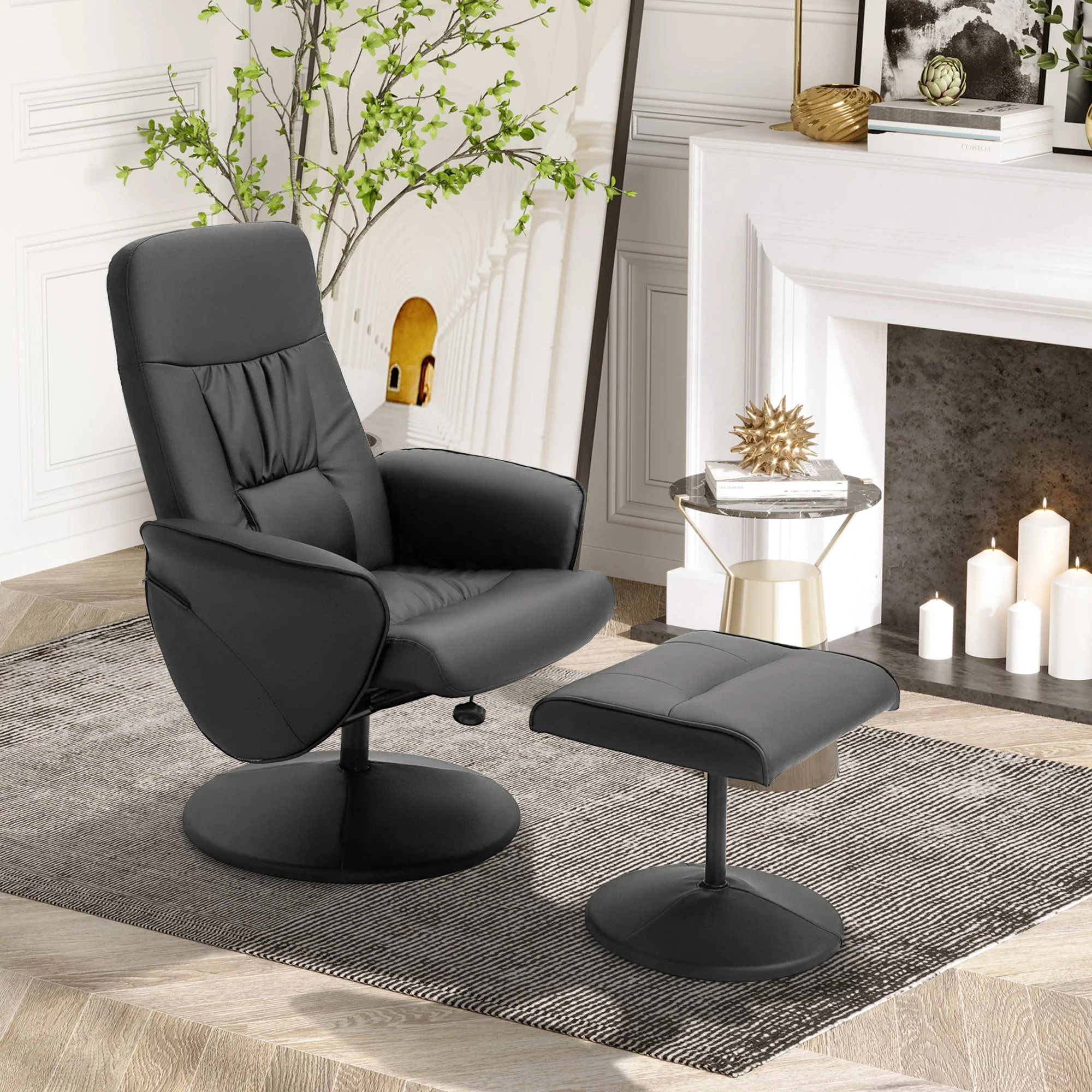 Executive Recliner Chair High Back and Footstool Armchair Lounge Seat Black - Image 2