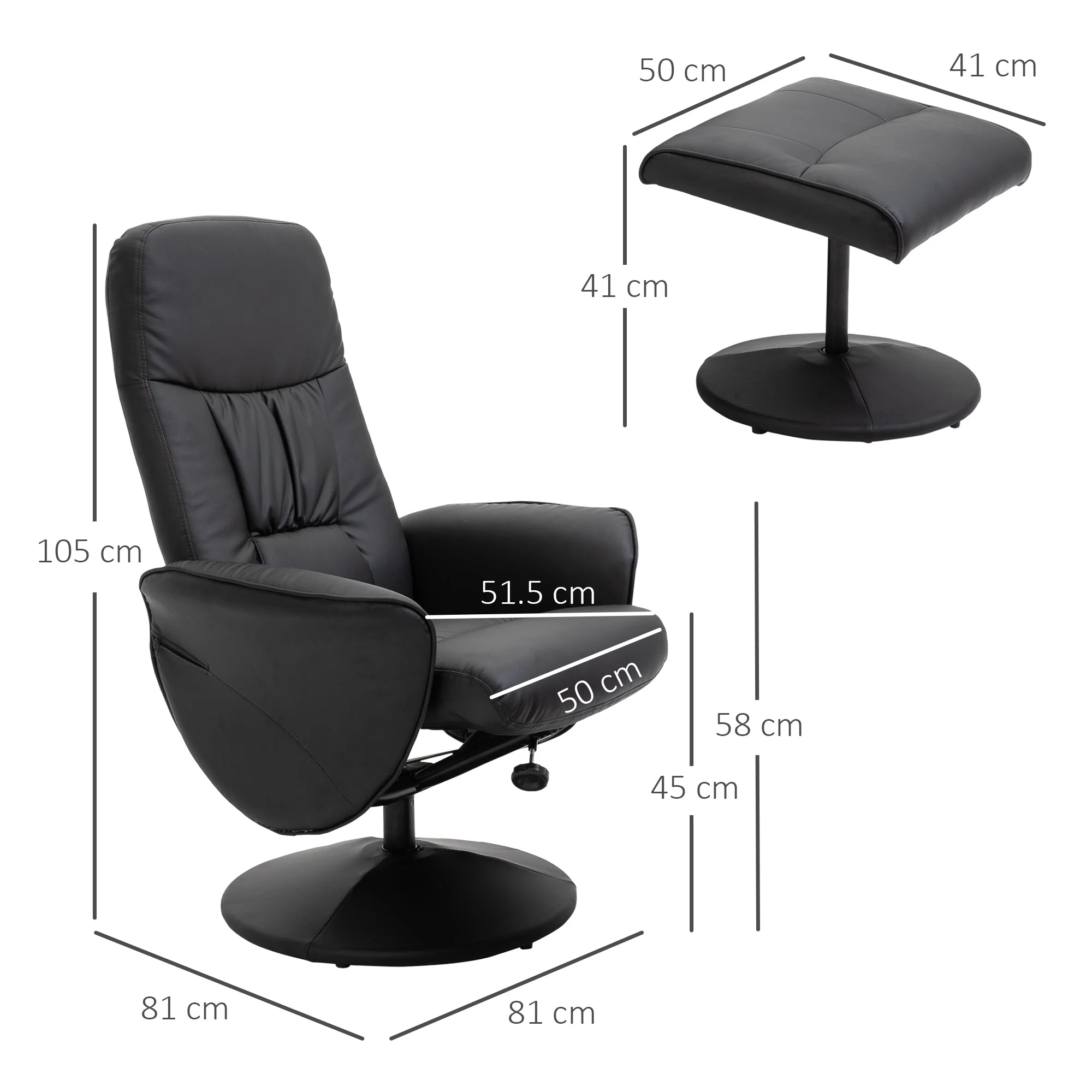 Executive Recliner Chair High Back and Footstool Armchair Lounge Seat Black - Image 3