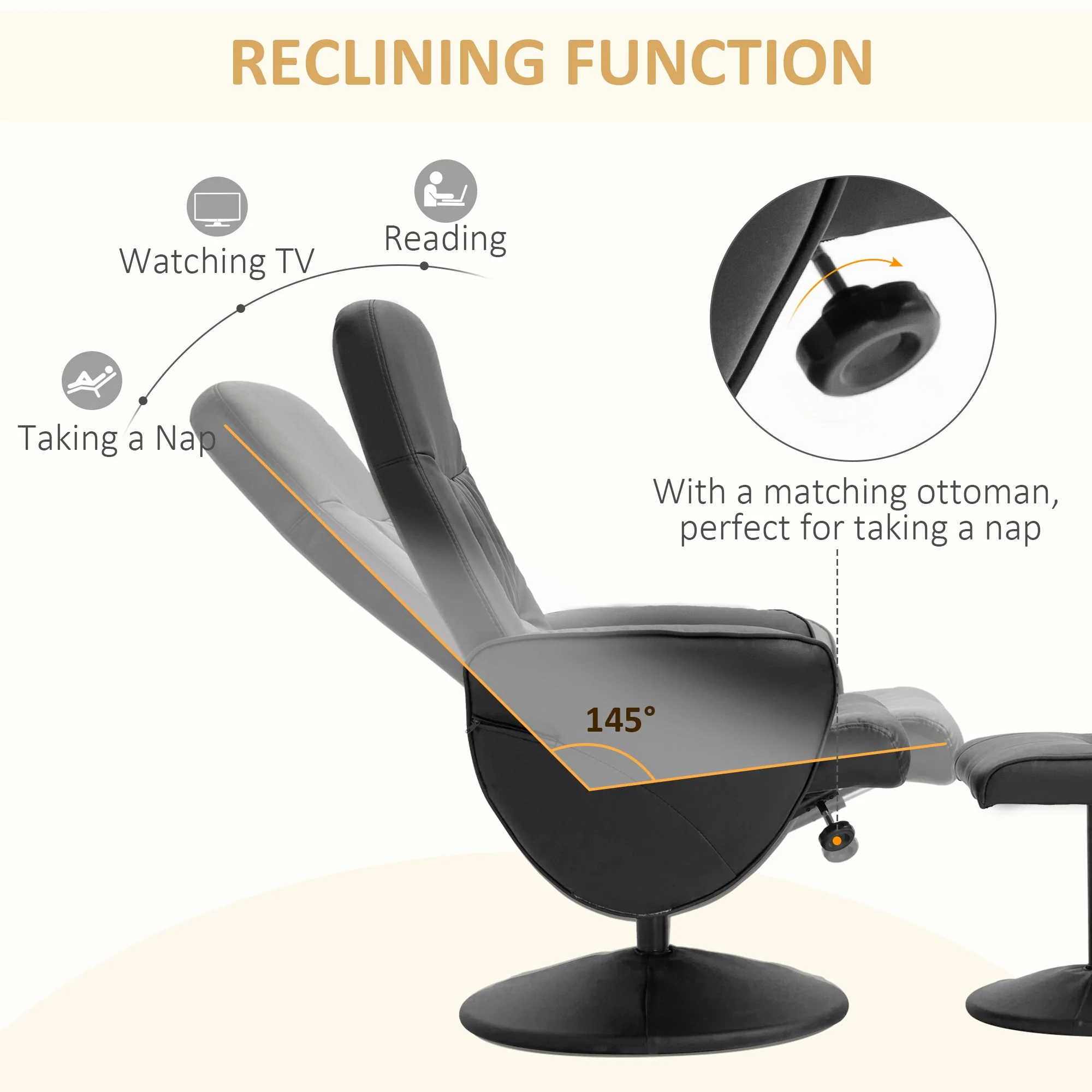 Executive Recliner Chair High Back and Footstool Armchair Lounge Seat Black - Image 4
