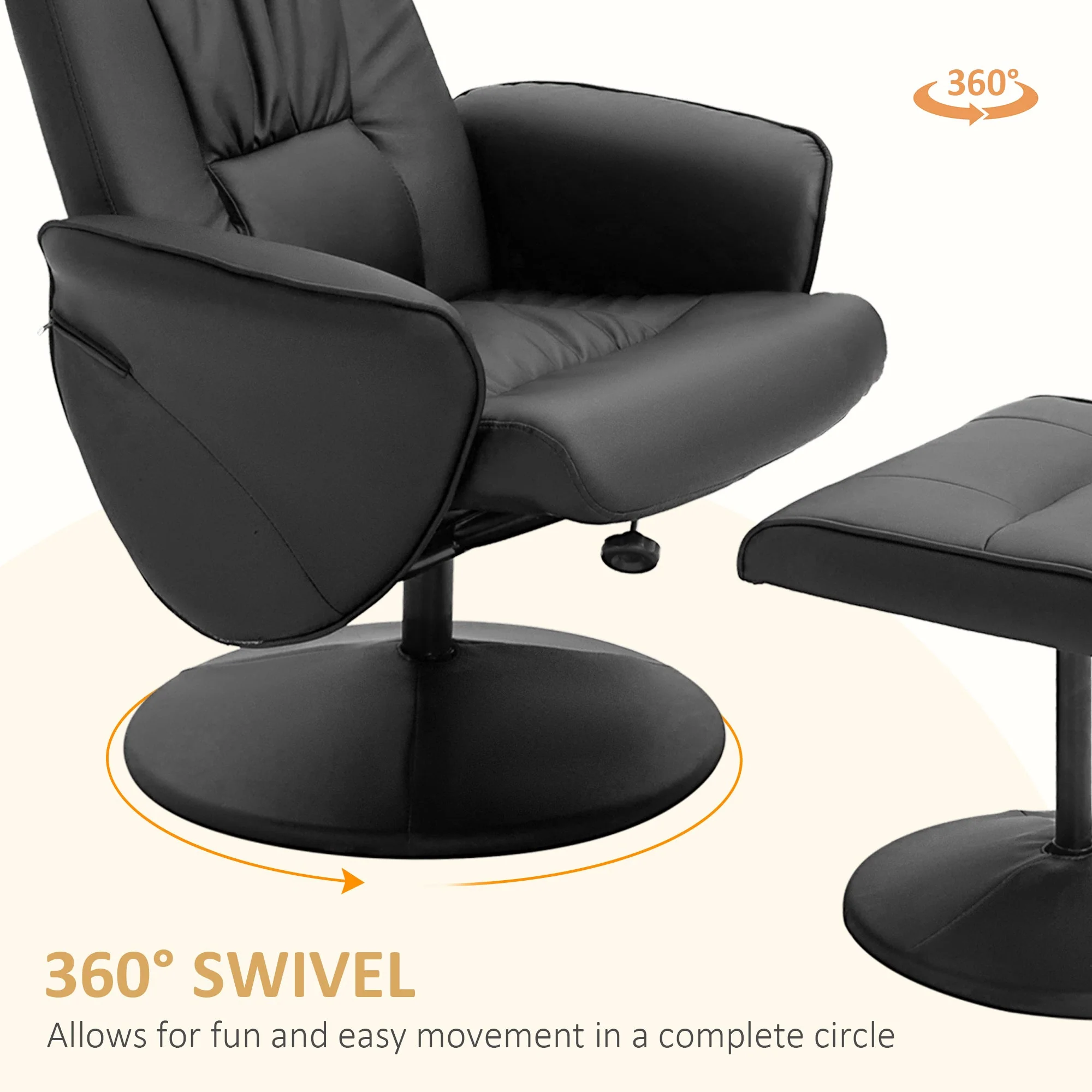Executive Recliner Chair High Back and Footstool Armchair Lounge Seat Black - Image 5