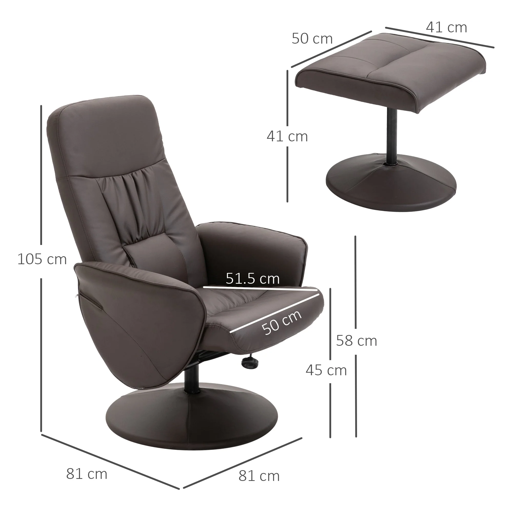 Executive Recliner Chair High Back and Footstool Armchair Lounge Seat Brown - Image 3