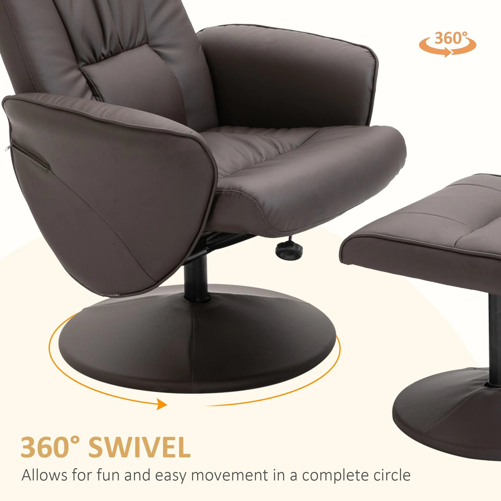 Executive Recliner Chair High Back and Footstool Armchair Lounge Seat Brown - Image 5