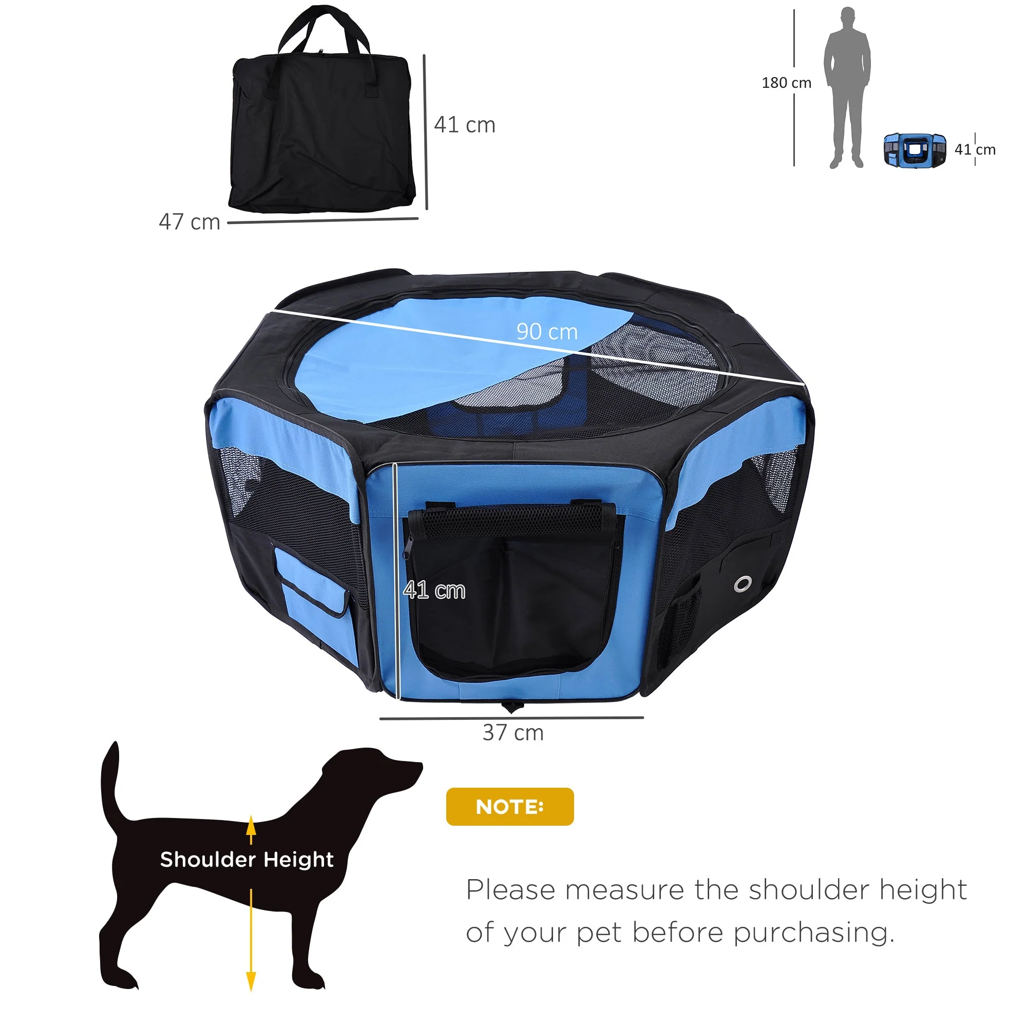 Fabric Dog Pens Pet Puppy PlayPen Dog Crate?37cmx37cmx95cm-Blue/Black - Image 3