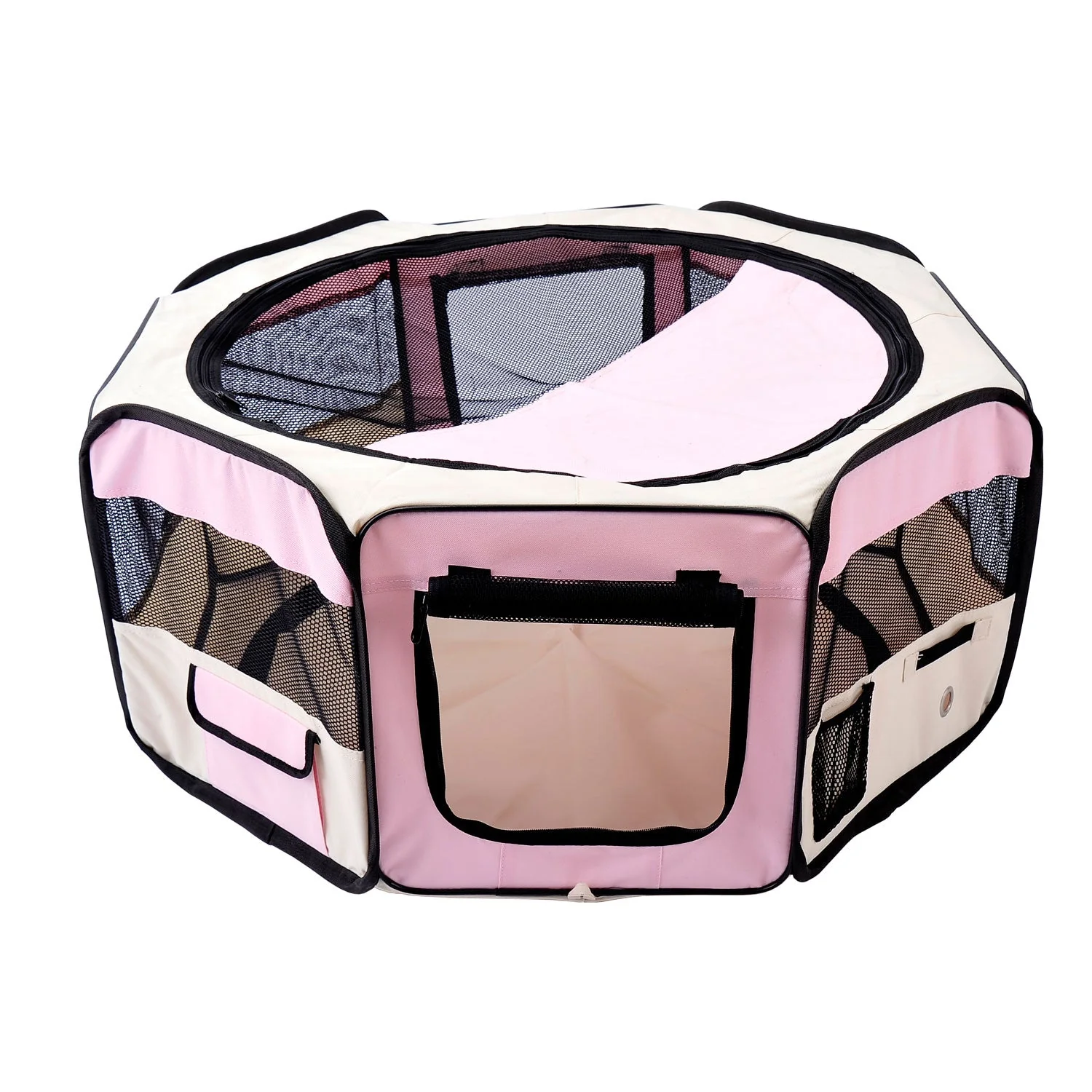 Fabric Dog Pens Pet Puppy PlayPen Dog Crate 37cmx37cmx95cm-Pink/Cream - Image 4