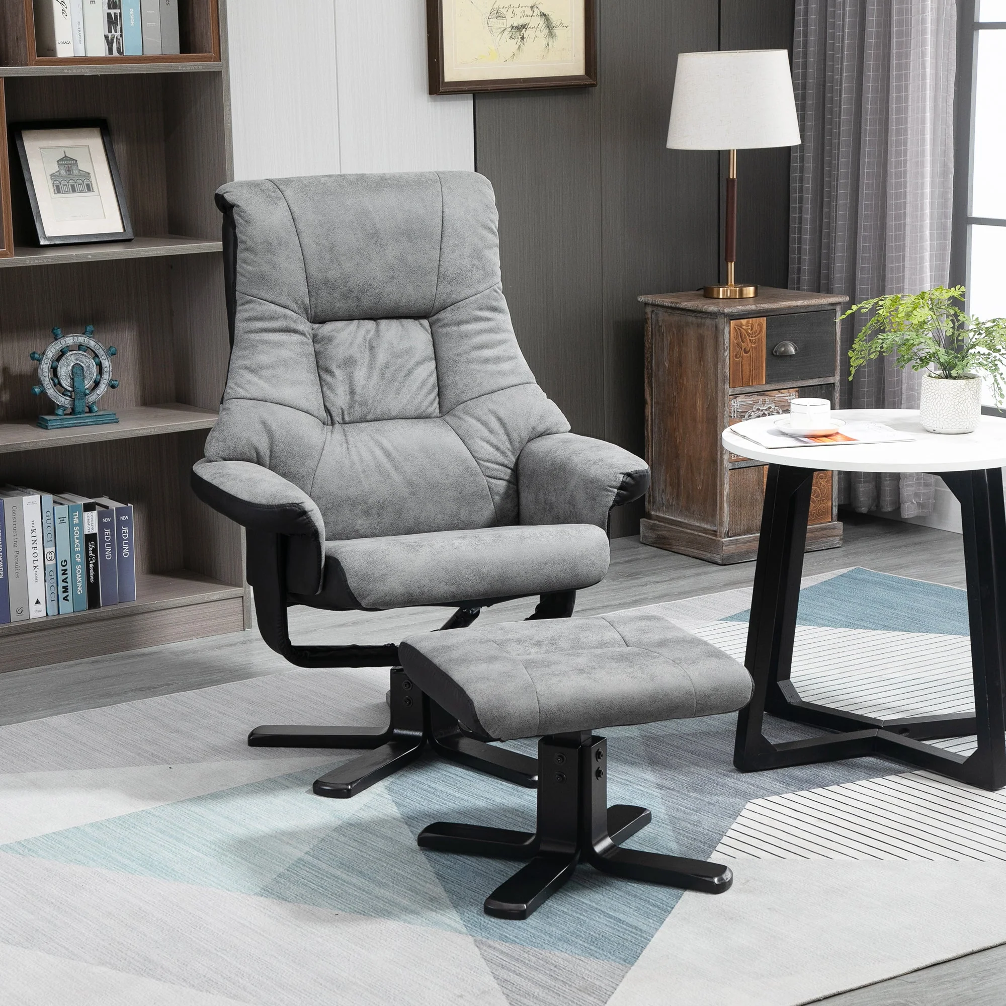 Fabric Recliner Sofa Armchair with footstool Swivel Sofa Grey - Image 2