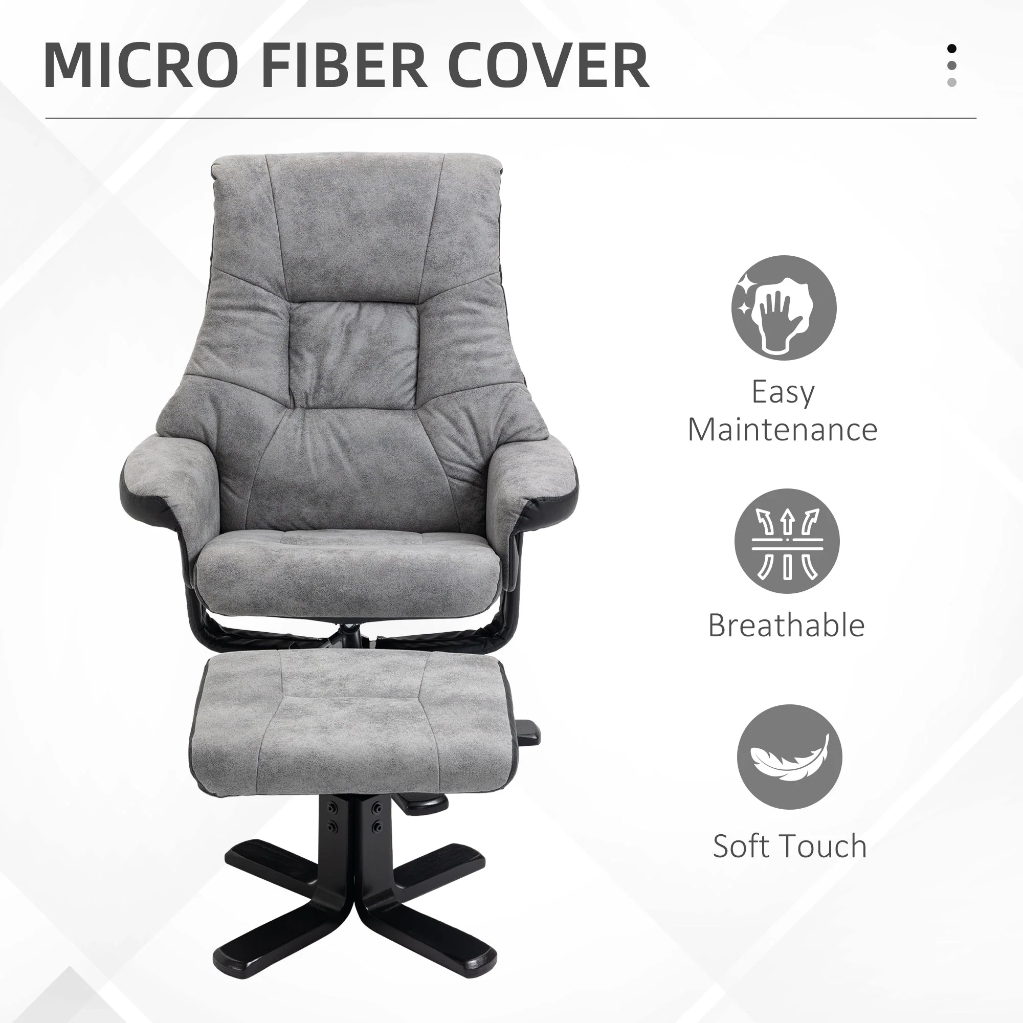 Fabric Recliner Sofa Armchair with footstool Swivel Sofa Grey - Image 5