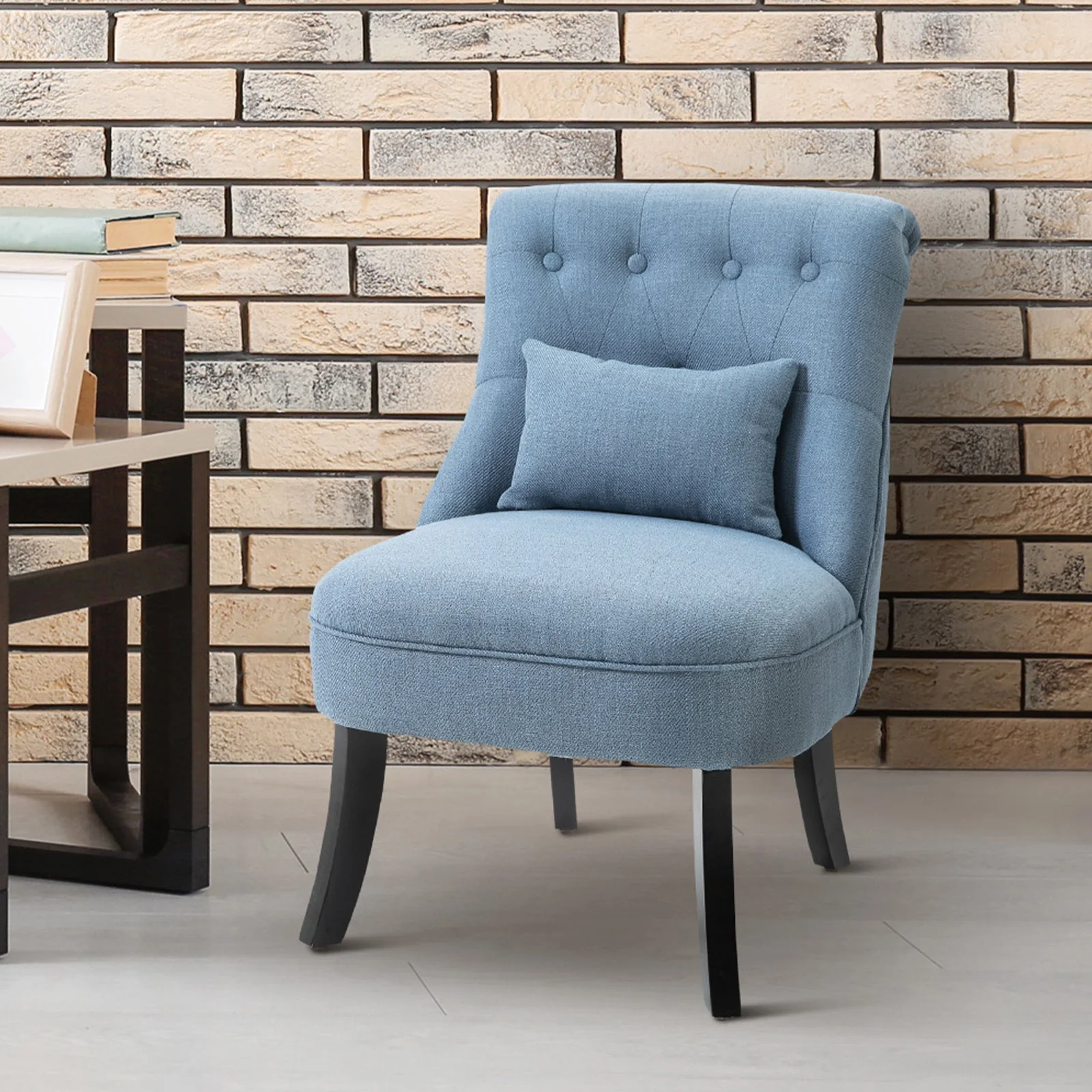 Fabric Single Sofa Dining Chair Tub Chair Upholstered W/ Pillow Solid Wood Leg Home Living Room Furniture Blue - Image 2