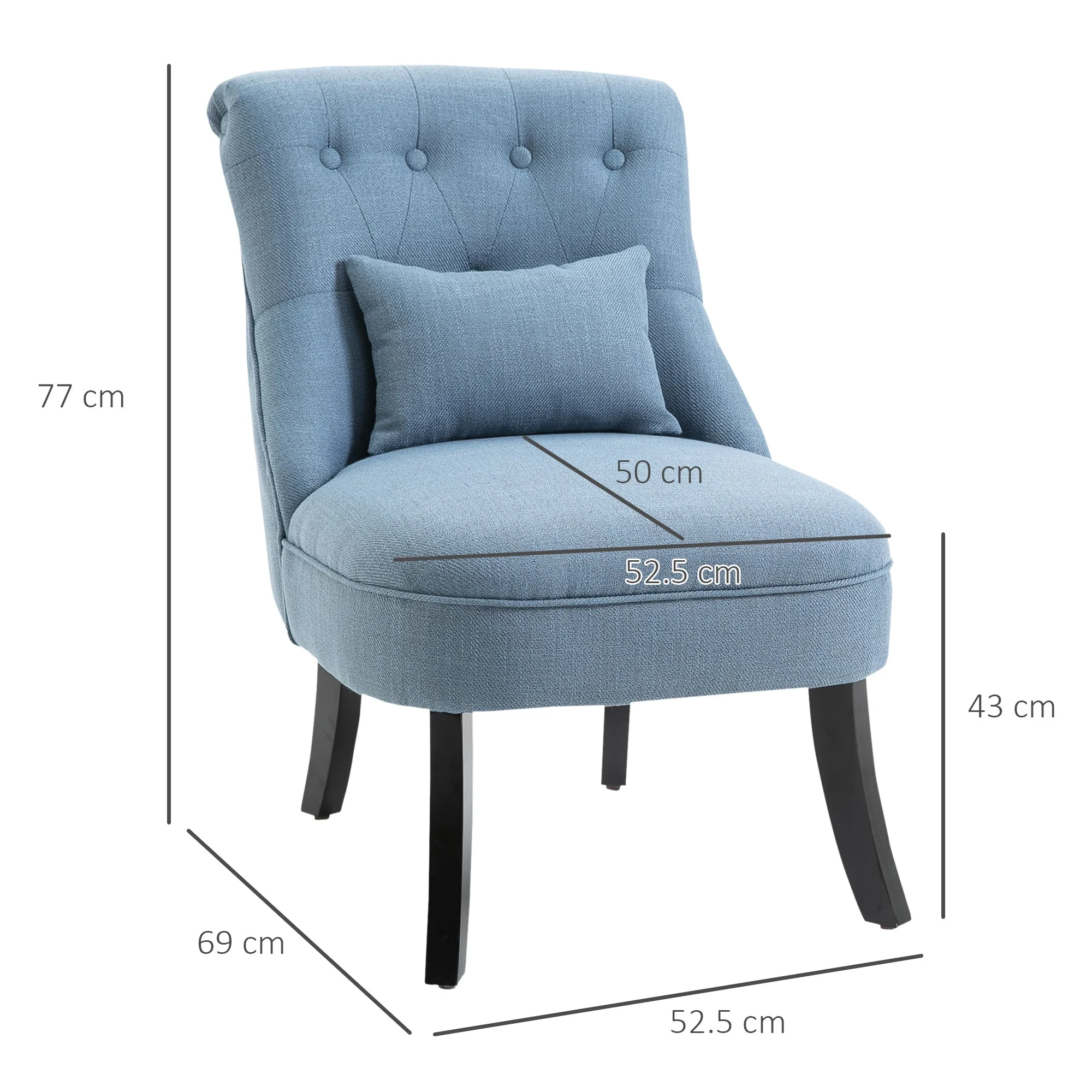 Fabric Single Sofa Dining Chair Tub Chair Upholstered W/ Pillow Solid Wood Leg Home Living Room Furniture Blue - Image 3