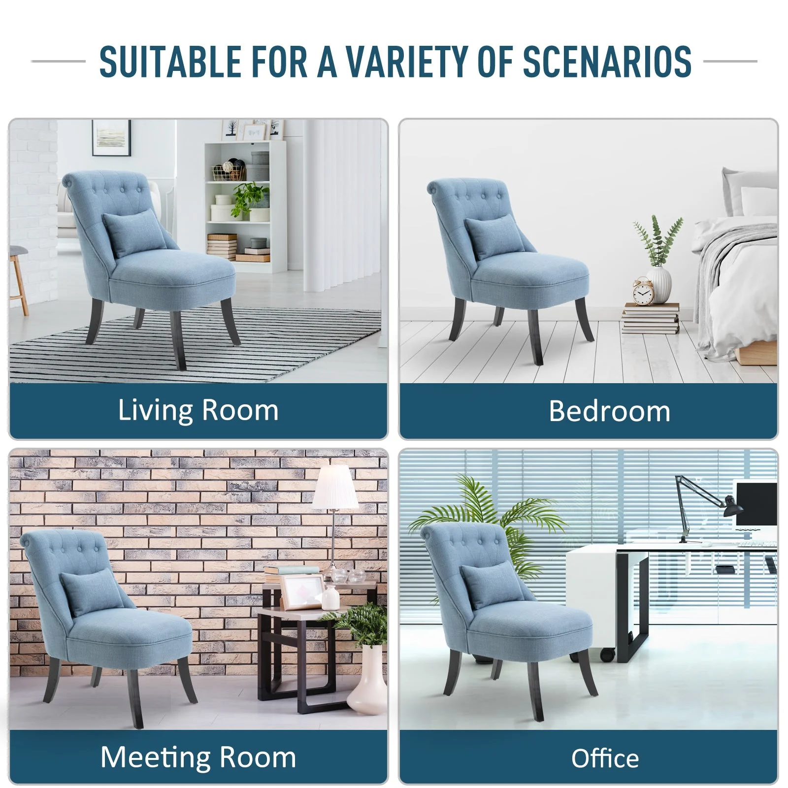Fabric Single Sofa Dining Chair Tub Chair Upholstered W/ Pillow Solid Wood Leg Home Living Room Furniture Blue - Image 6