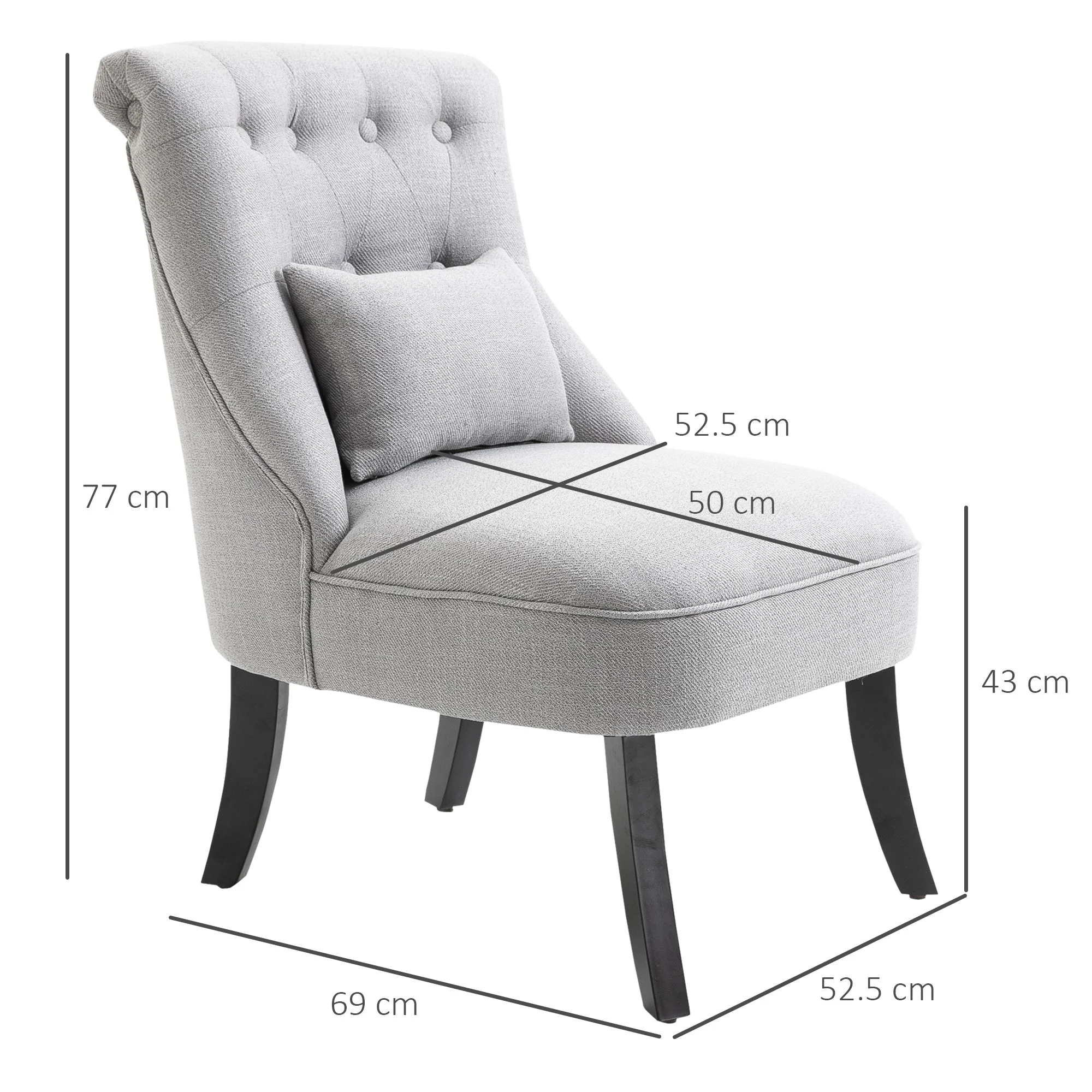 Fabric Single Sofa Dining Chair Tub Chair Upholstered W/ Pillow Solid Wood Leg Home Living Room Furniture Grey - Image 3