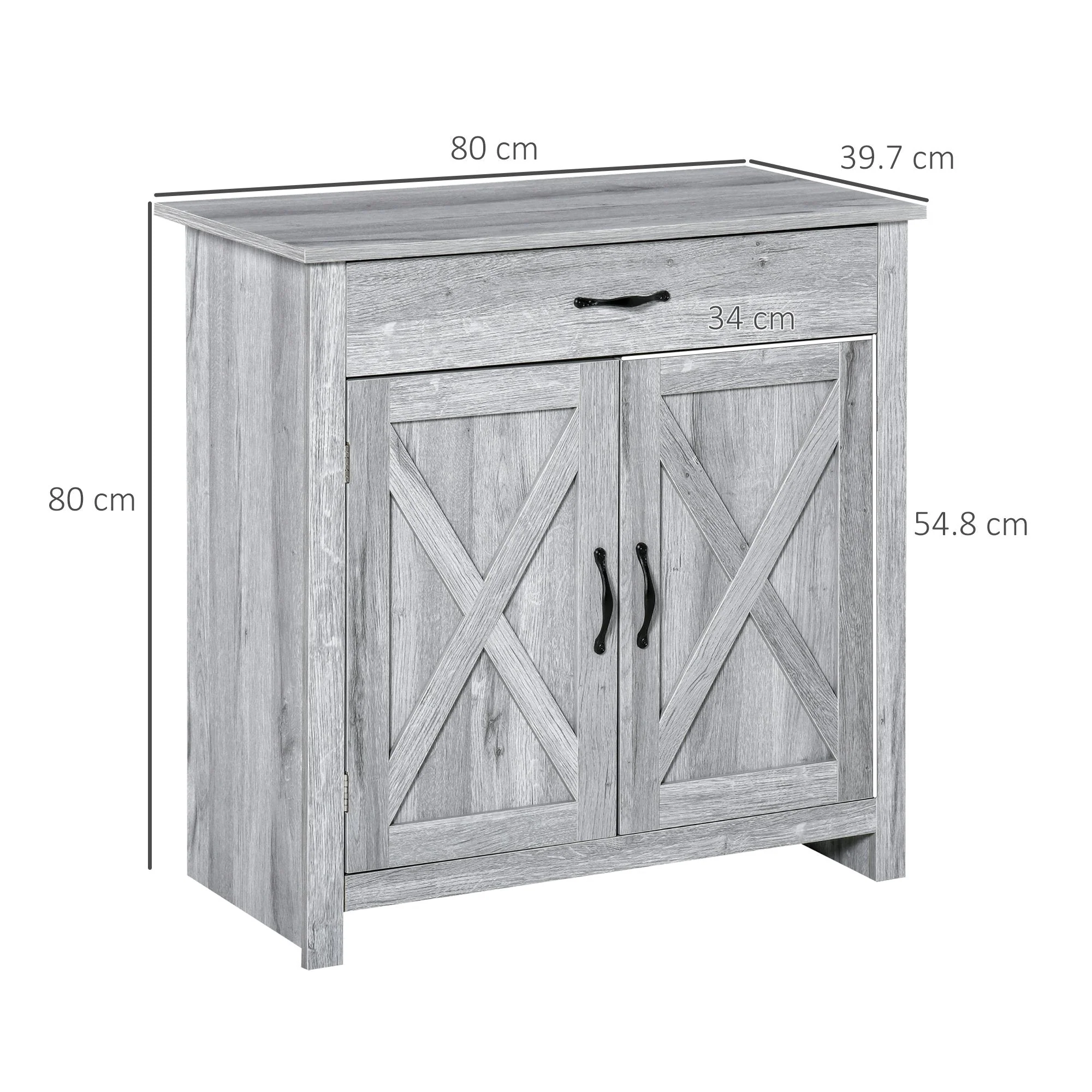 Farmhouse Barn Door Sideboard Storage Cabinet Coffee Bar for LIVING Room – Grey Grain - Image 3