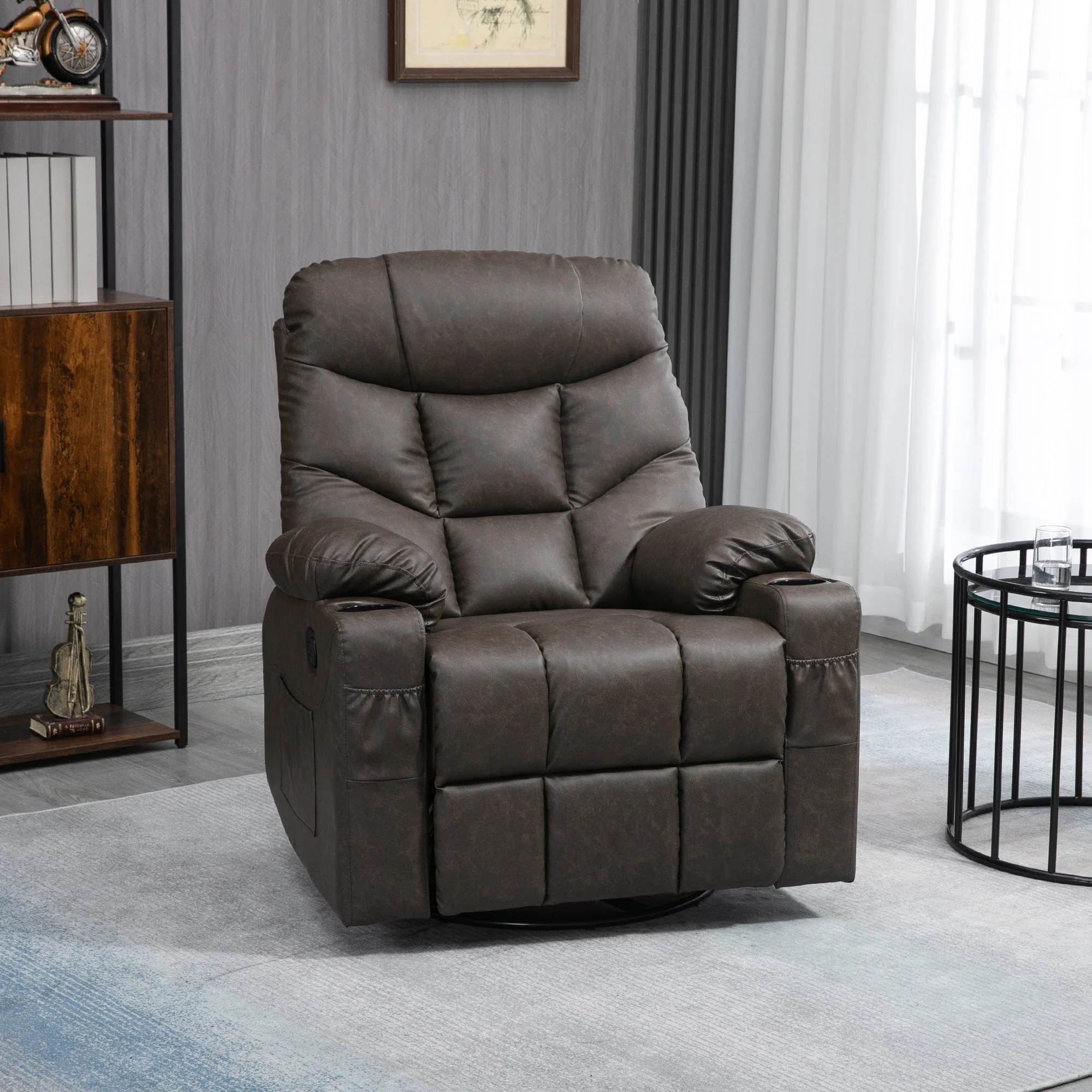 Faux Leather Reclining Armchair - Brown - Image 2