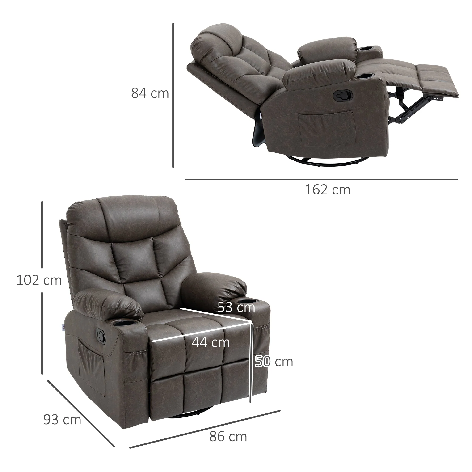Faux Leather Reclining Armchair - Brown - Image 3