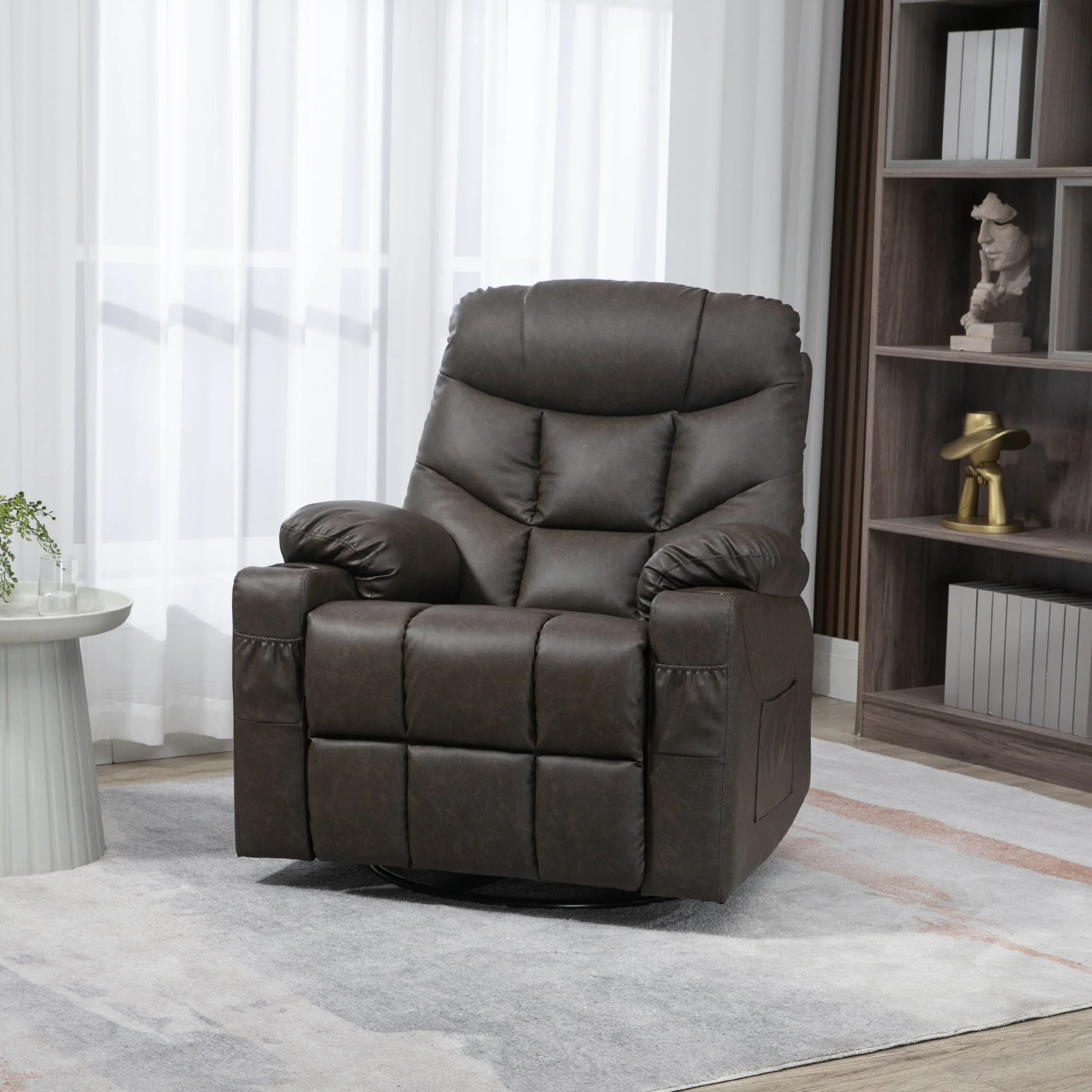 Faux Leather Reclining Armchair - Brown - Image 7